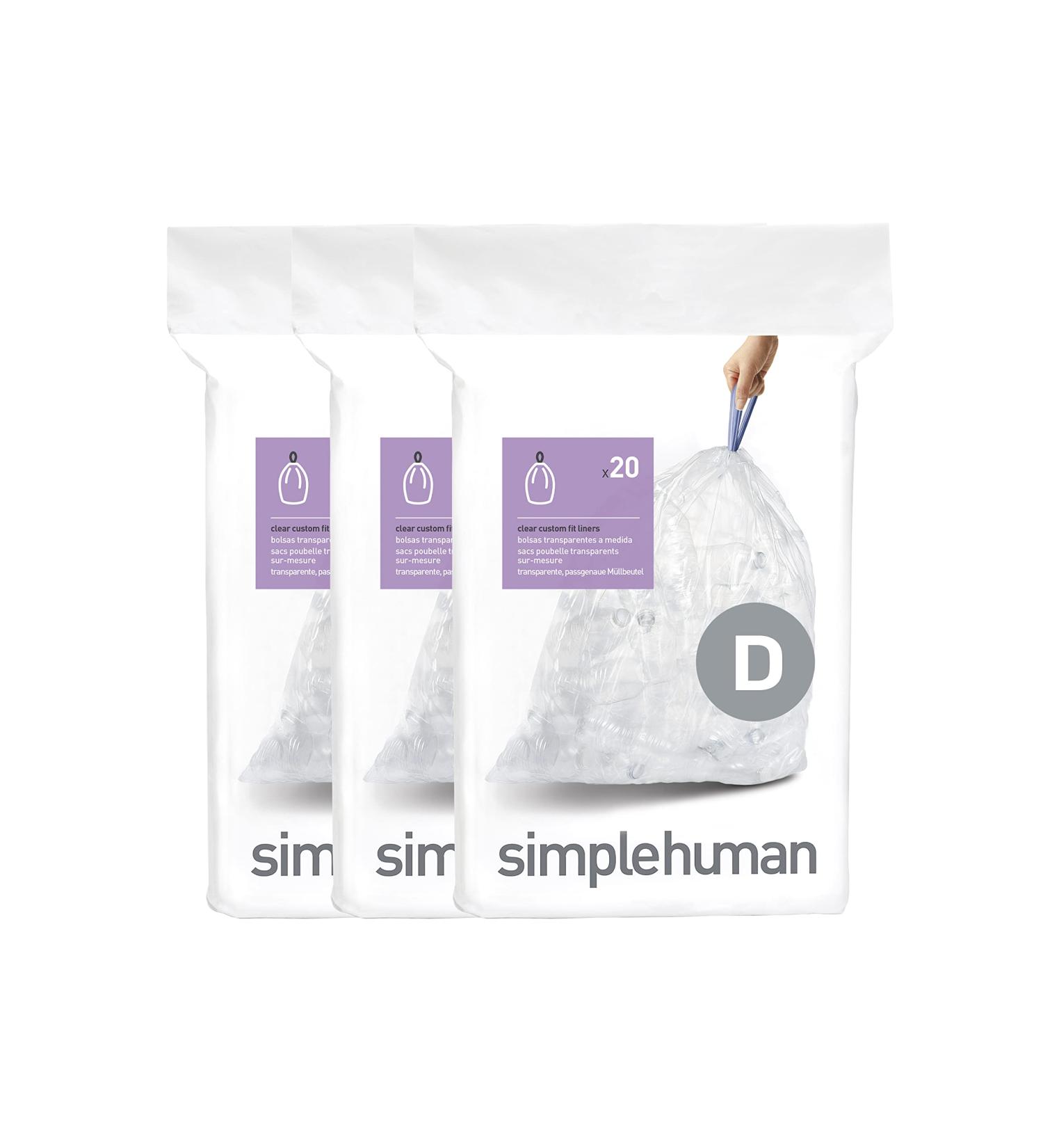 simplehuman Code D Custom Fit Drawstring Trash Bags - 60 Count, 20L/5.3 Gallon, Clear - Pack of 1 - Buy Online on GoSupps.com