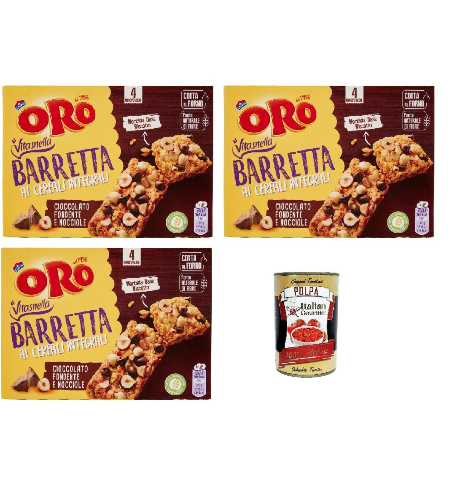  Italian Gourmet E.R. Oro Saiwa Barretta ai Cereali Integrali e al Cioccolato Fondente e Nocciole snack bar with whole cereals and dark chocolates and hazelnuts 3 x 160 g + Italian Gourmet pulp 400 g - Buy Online on GoSupps.com