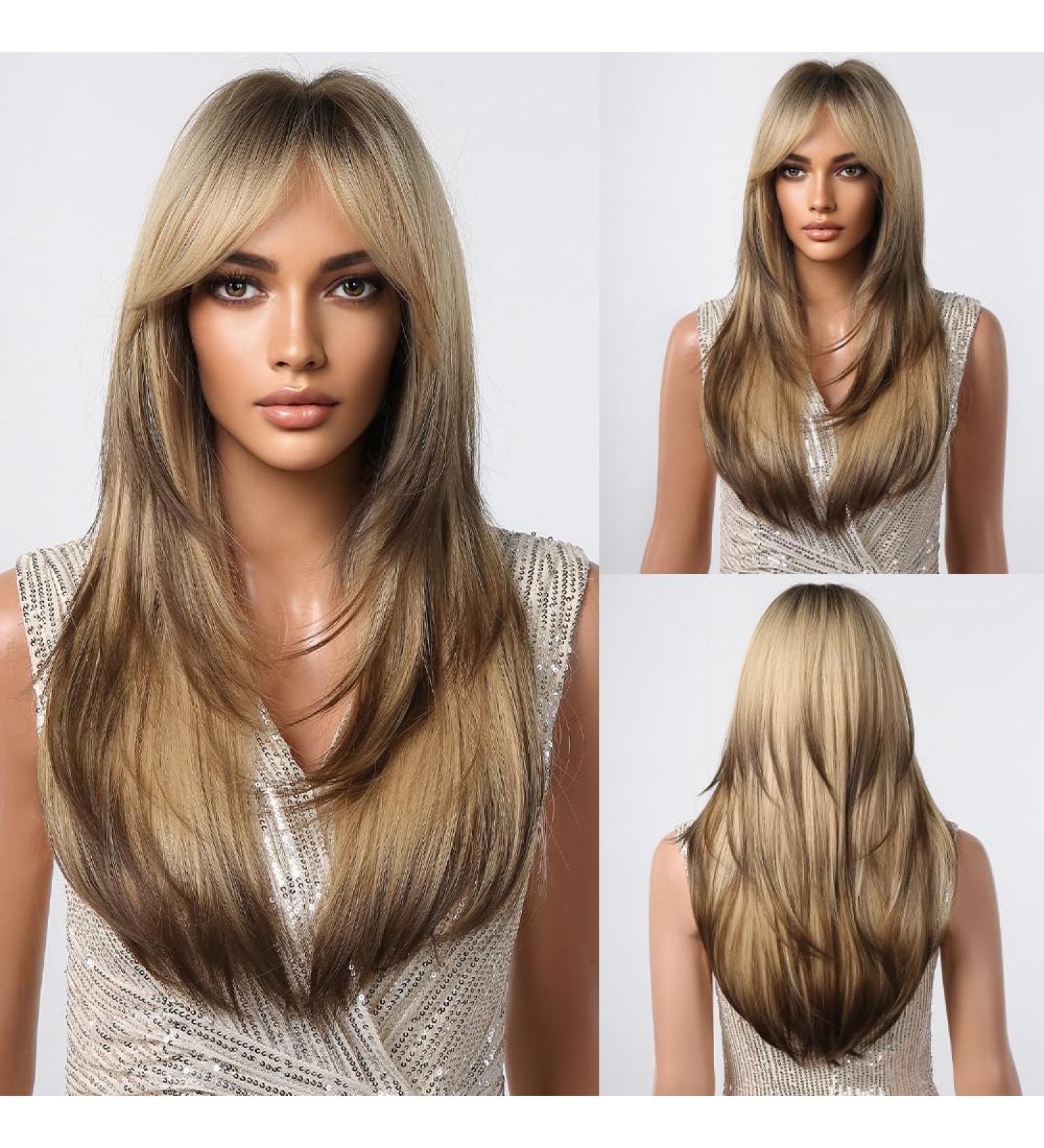 Shop Testar Blonde Brown Ombre Wigs for Black Women | Long Layered Heat-Resistant Synthetic Wig for Daily & Party Use - Buy Online on GoSupps.com