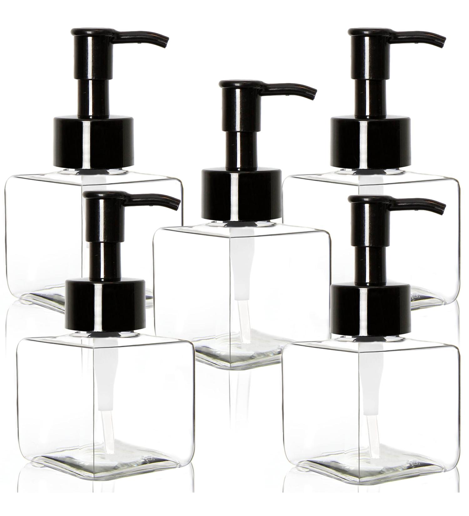 Youngever 4oz Square Plastic Pump Bottles - 5 Pack - Clear with Black Pump - Refillable & Dispensing Lotions, Liquid Soap - Buy Online on GoSupps.com