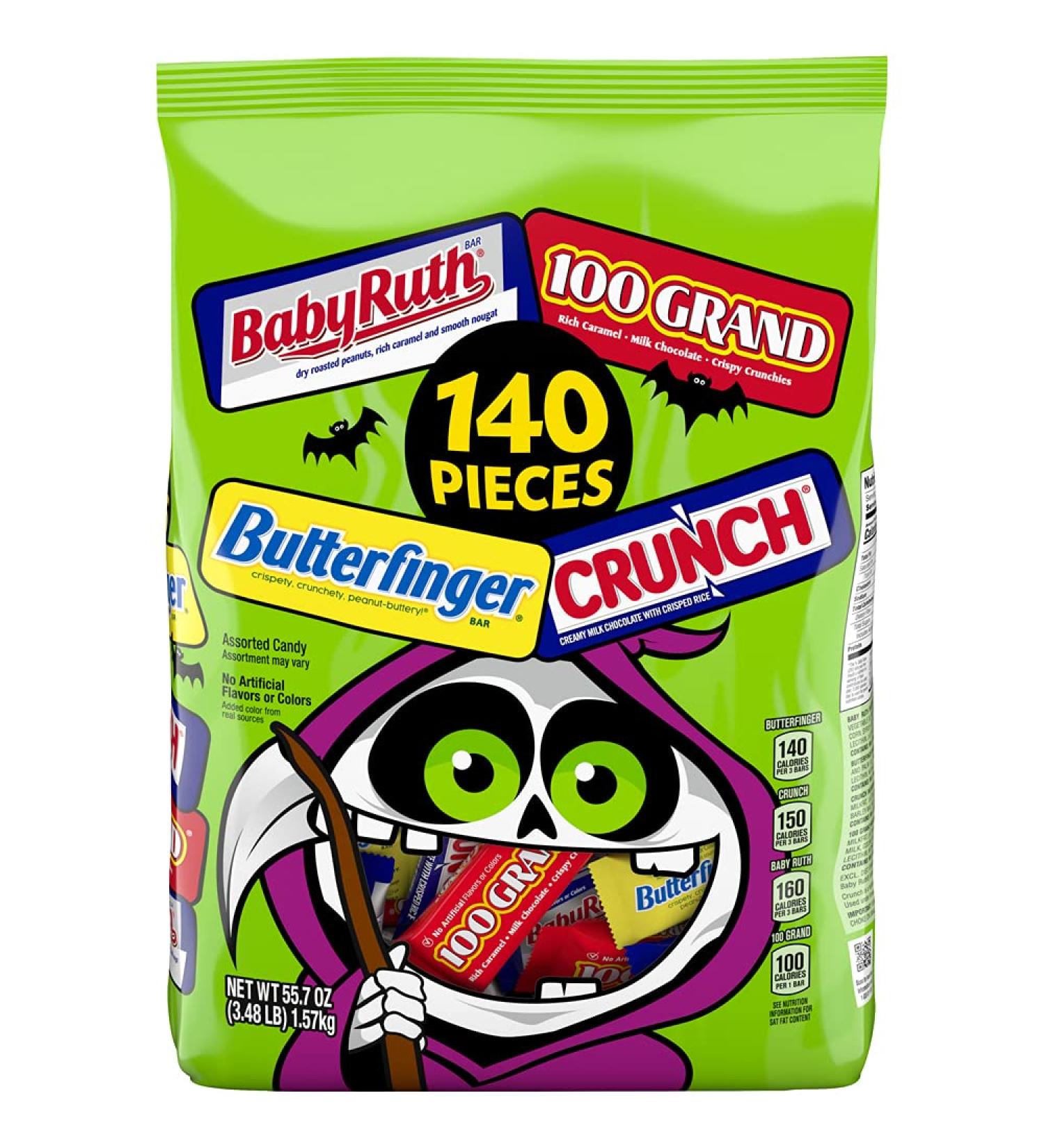 140 Count  Butterfinger  CRUNCH  Baby Ruth and 100 Grand  Assorted Mini Size Chocolate Candy Bars  Great for Halloween Candy  55.7 oz - Buy Online on GoSupps.com