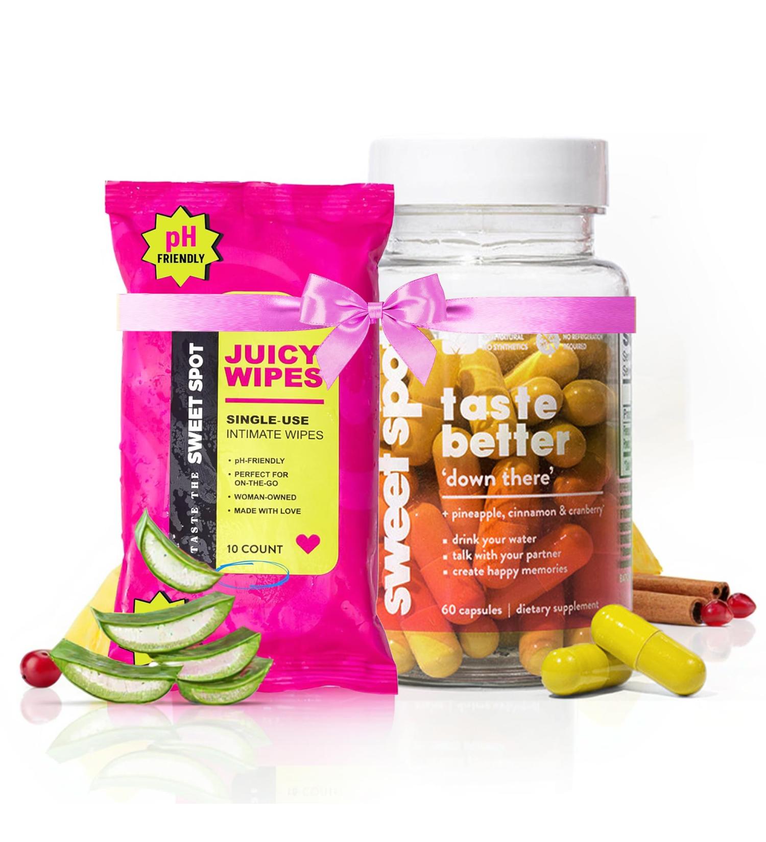 Sweet Spot Pineapple Extract Vaginal Probiotics & Flushable Feminine Wipes pH Balance Intimate Health Support for Women 60 Capsules + 10ct Wipes - Buy Online on GoSupps.com