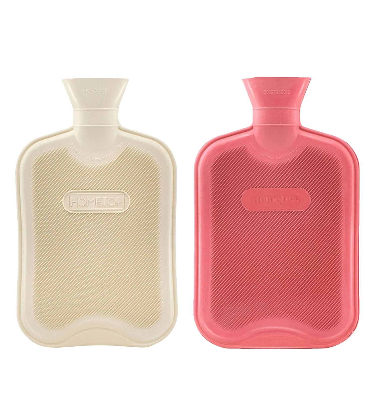 HomeTop Classic 2L Rubber Hot Water Bottle 2 Pack - Pain Relief, Hot/Cold Therapy - White/Red - Buy Online on GoSupps.com