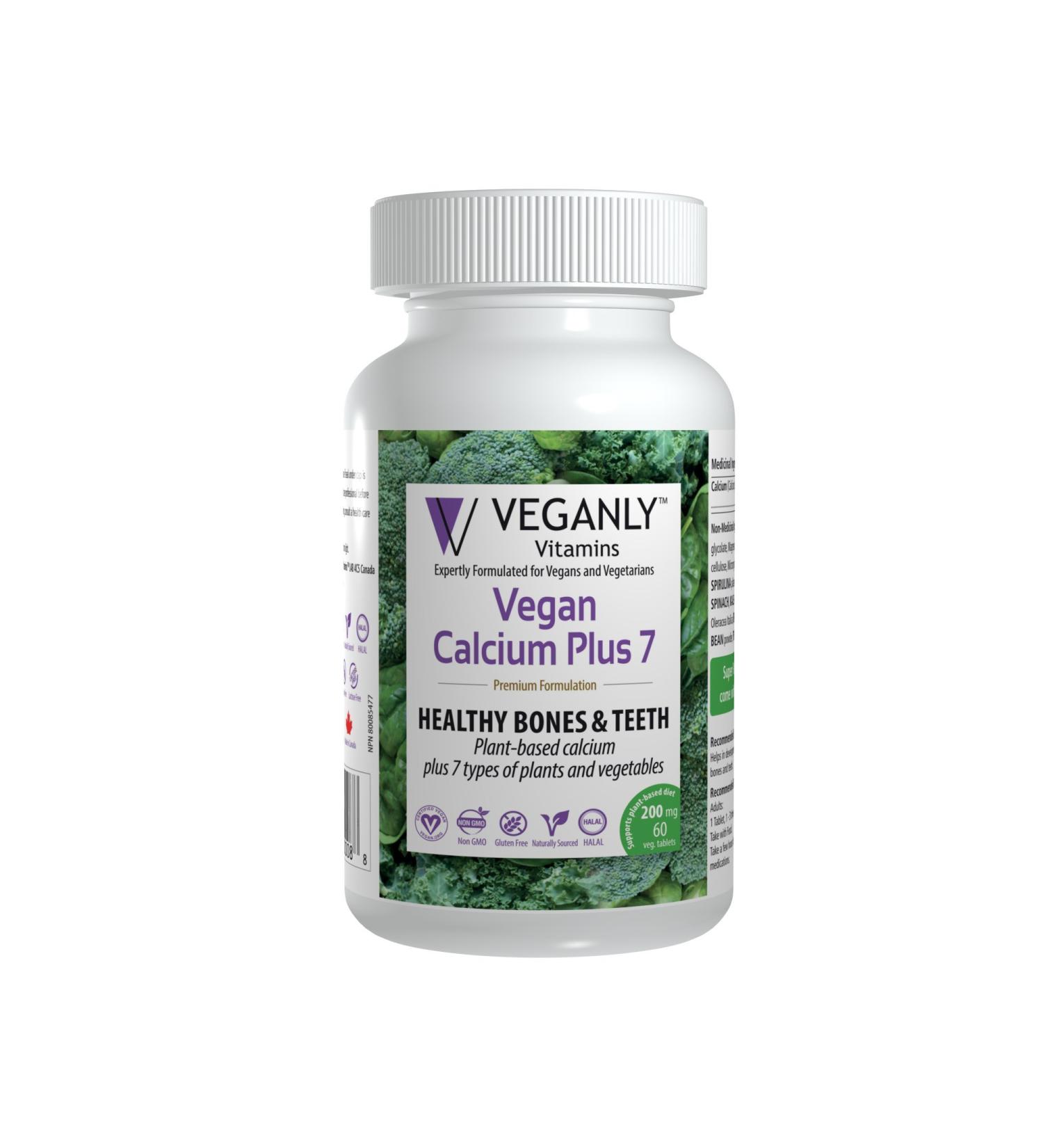VEGANLY Vegan Calcium Plus 7 - Plant-Based Supplement for Healthy Bones and Teeth (60 caps) - Buy Online on GoSupps.com