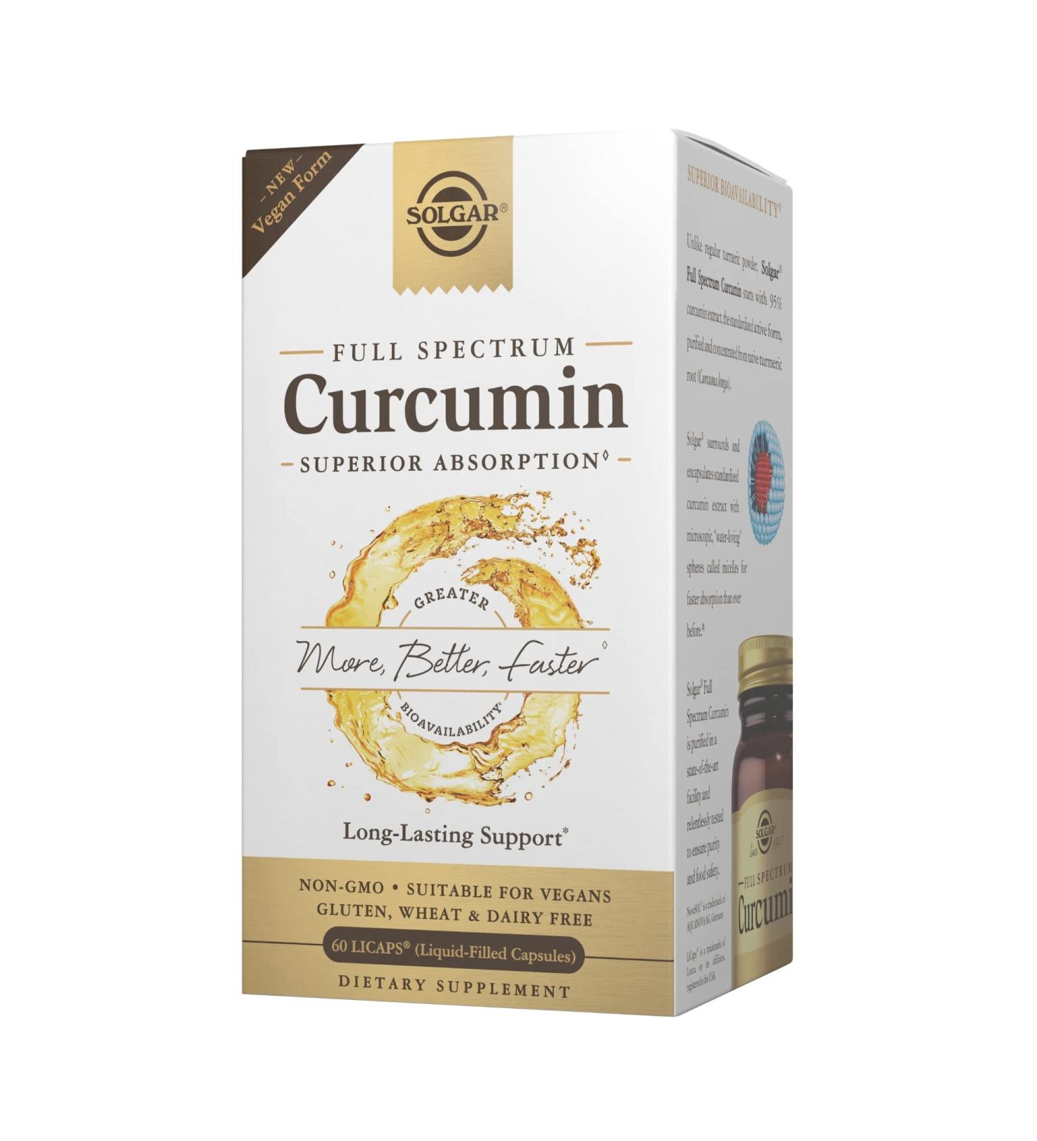 Solgar Full Spectrum Curcumin 60 LiCaps - Superior Absorption for Brain, Joint & Immune Health - Non-GMO Vegan Gluten Free - 60 Servings - Buy Online on GoSupps.com