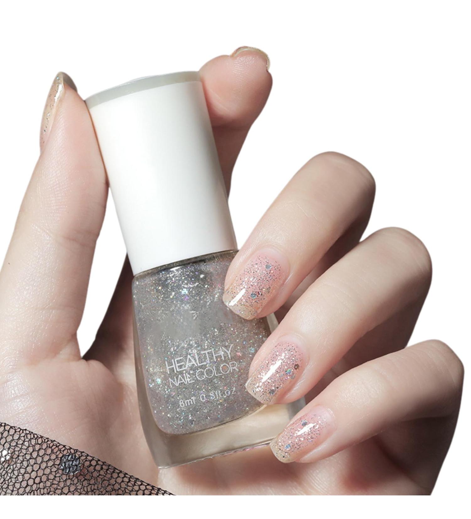 TBeautfave Clear Glitter Nail Polish Peel off Nail Polish Quick Dry & Long Lasting Nail Polish Breathable Natural Nail Varnish Healthy Water Based Non-toxic Nail Art DIY at Home 38FlashGold - Buy Online on GoSupps.com