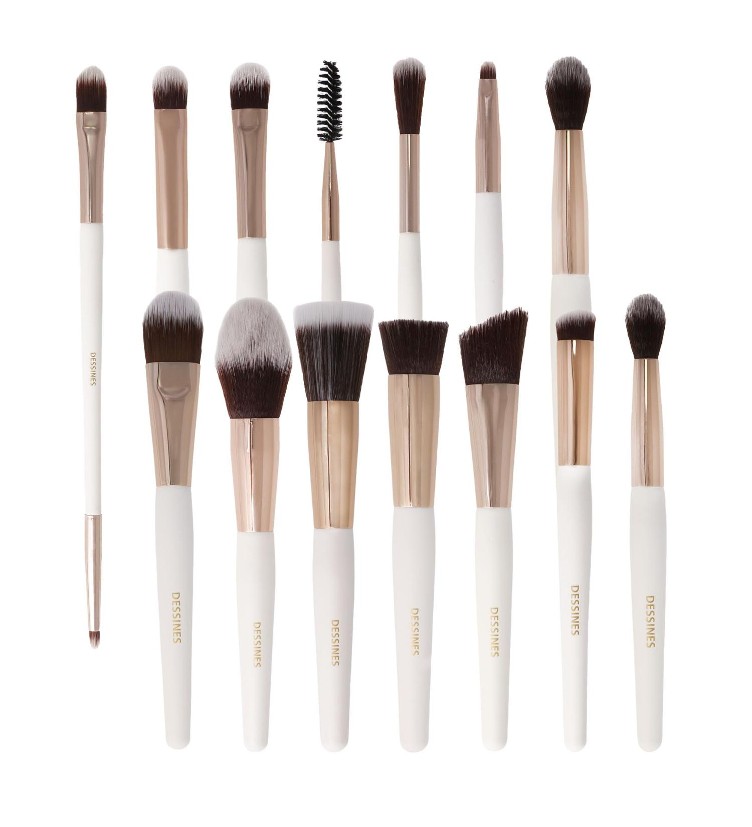 Dessines 14-Piece Make-Up Brush Set | Vegan Cosmetic Brushes with Storage Box | Cream White | International Shipping - Buy Online on GoSupps.com