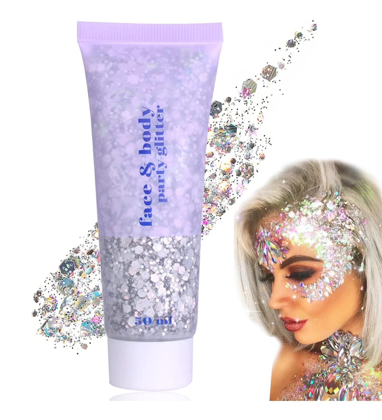 Body Glitter Gel 50ml Face Glitters Body Gel Sequins Shimmer Liquid Eyeshadow Mermaid Sequins Sparkling Chunky Body Lotion Glitter Liquid for Face Body Eye Hair Nail DIY Makeup Decoration-Silver#05 05#Silver - Buy Online on GoSupps.com