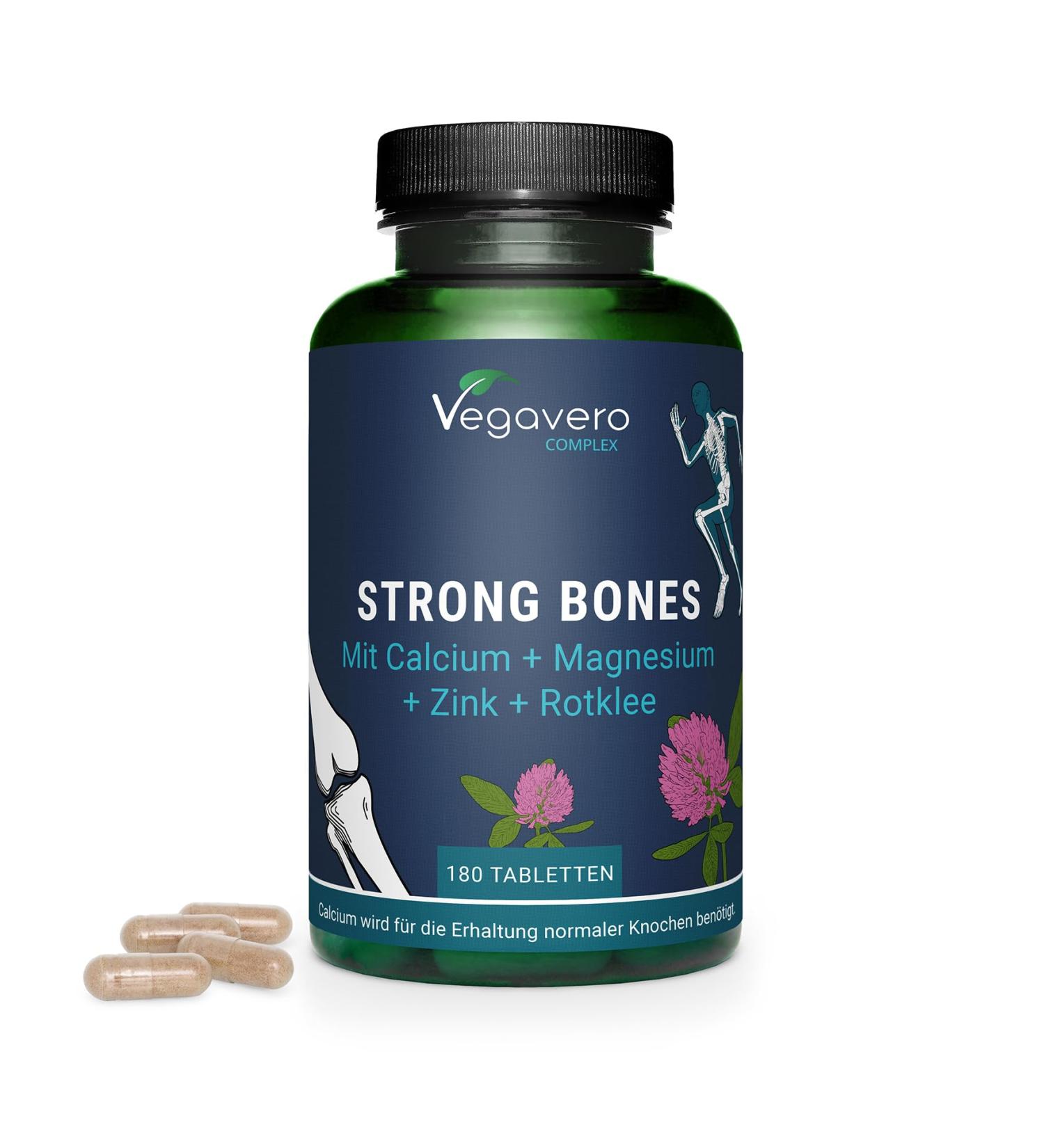 Vegavero Calcium Magnesium and Zinc 800 mg Calcium Daily Dosage For Strong Bones and Menopause 180 Capsules With Red Clover Without Additives & Vegan - Buy Online on GoSupps.com