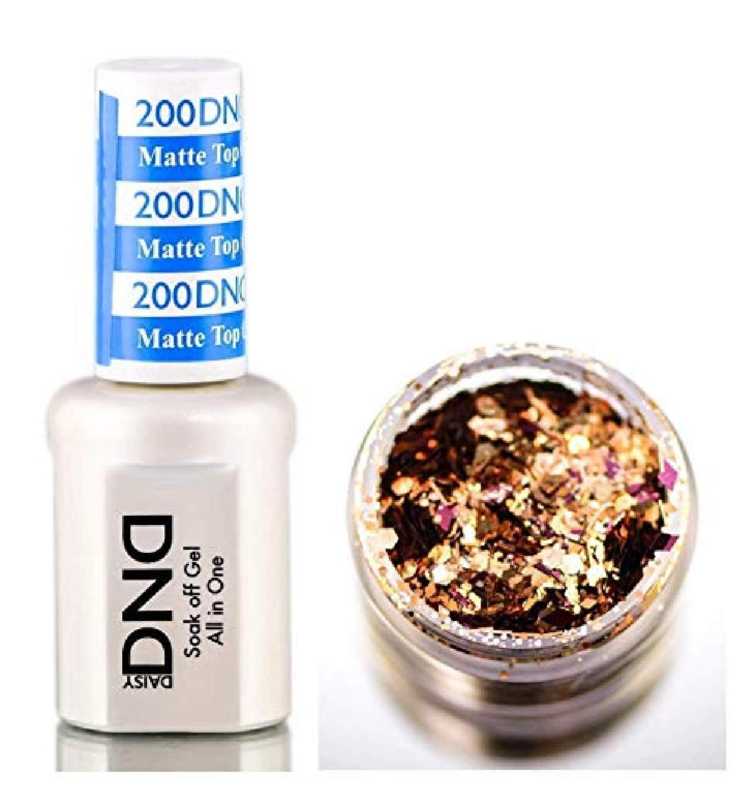 Daisy DND 200 MATTE TOP GEL Soak off Gel NAIL All In One Daisy Top Coat for Nails (with bonus side Glitter) Made in USA (200 MATTE TOP COAT) 2 Piece Set