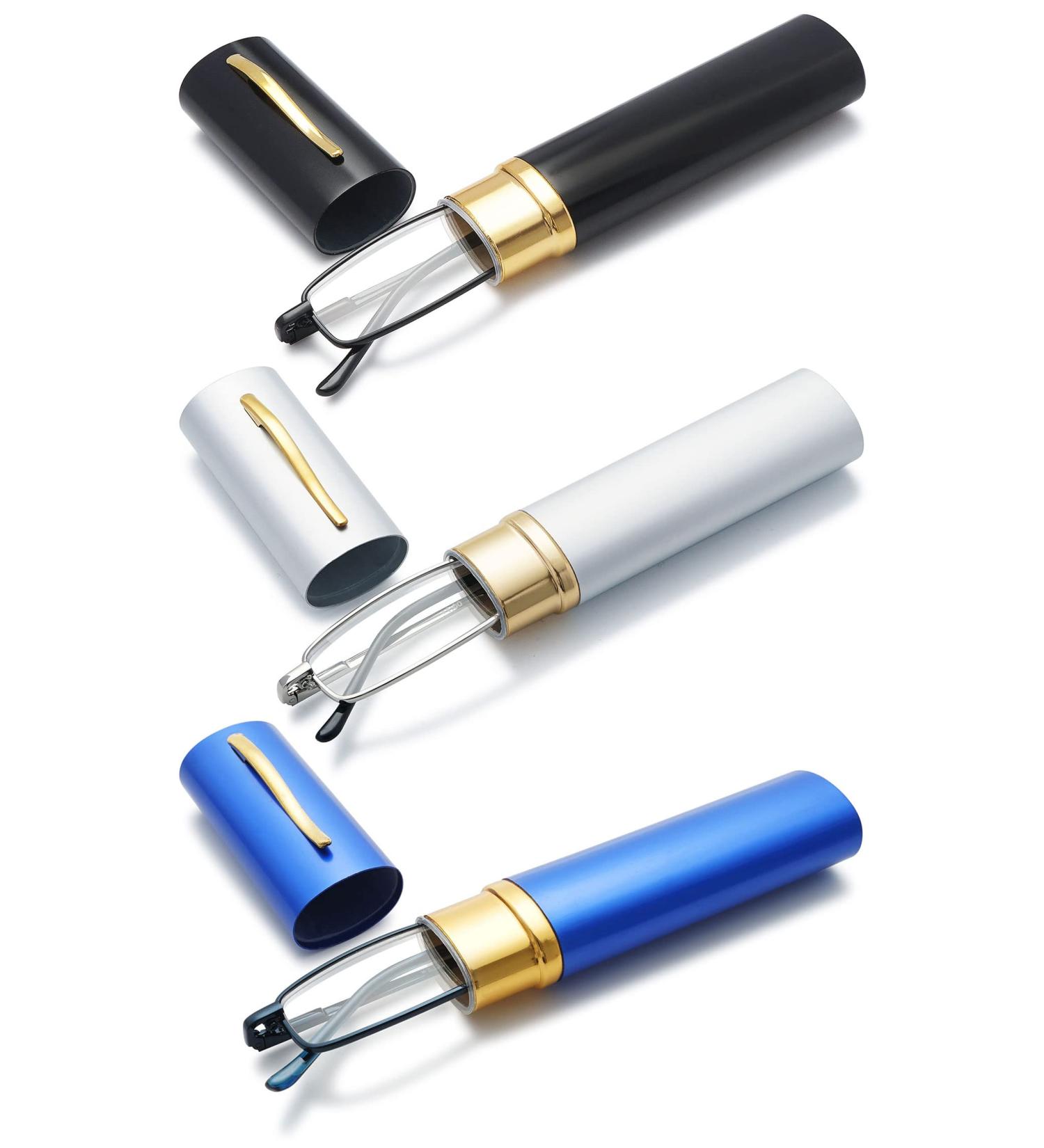 Twinkleyes 1.5x Reading Glasses Set for Men & Women - Metal Prescription Eyewear with Case (Black Blue Silver) - International Shipping Available - Buy Online on GoSupps.com