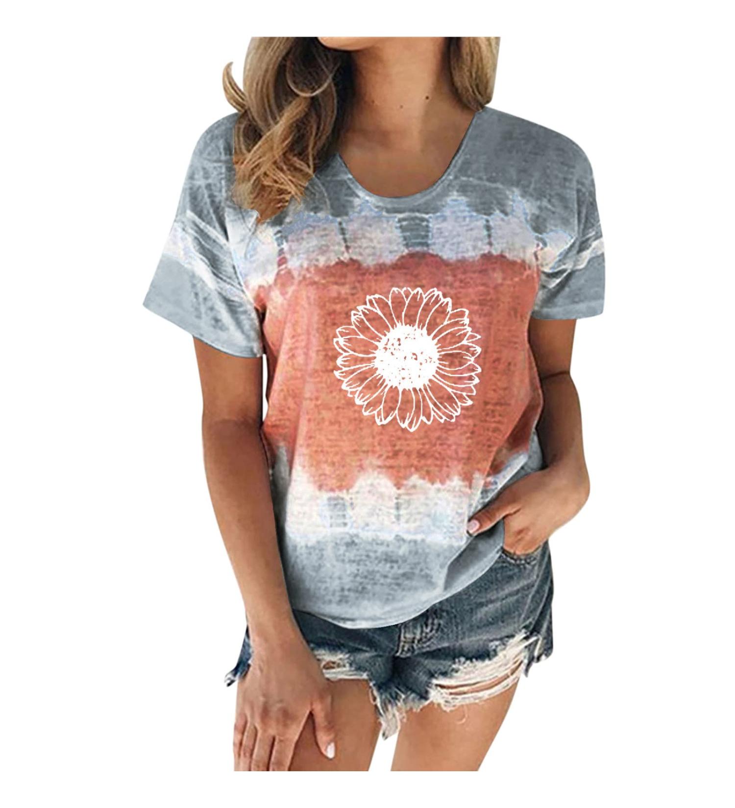 Women's T-Shirt Summer Women's Blouse Short Sleeve Floral Print T-Shirt Clothing Woman Basic Shirt Pullover Crew Neck Clothes T-Shirt Tops Casual Plain Tops Women's Blouse Gray L - Buy Online on GoSupps.com