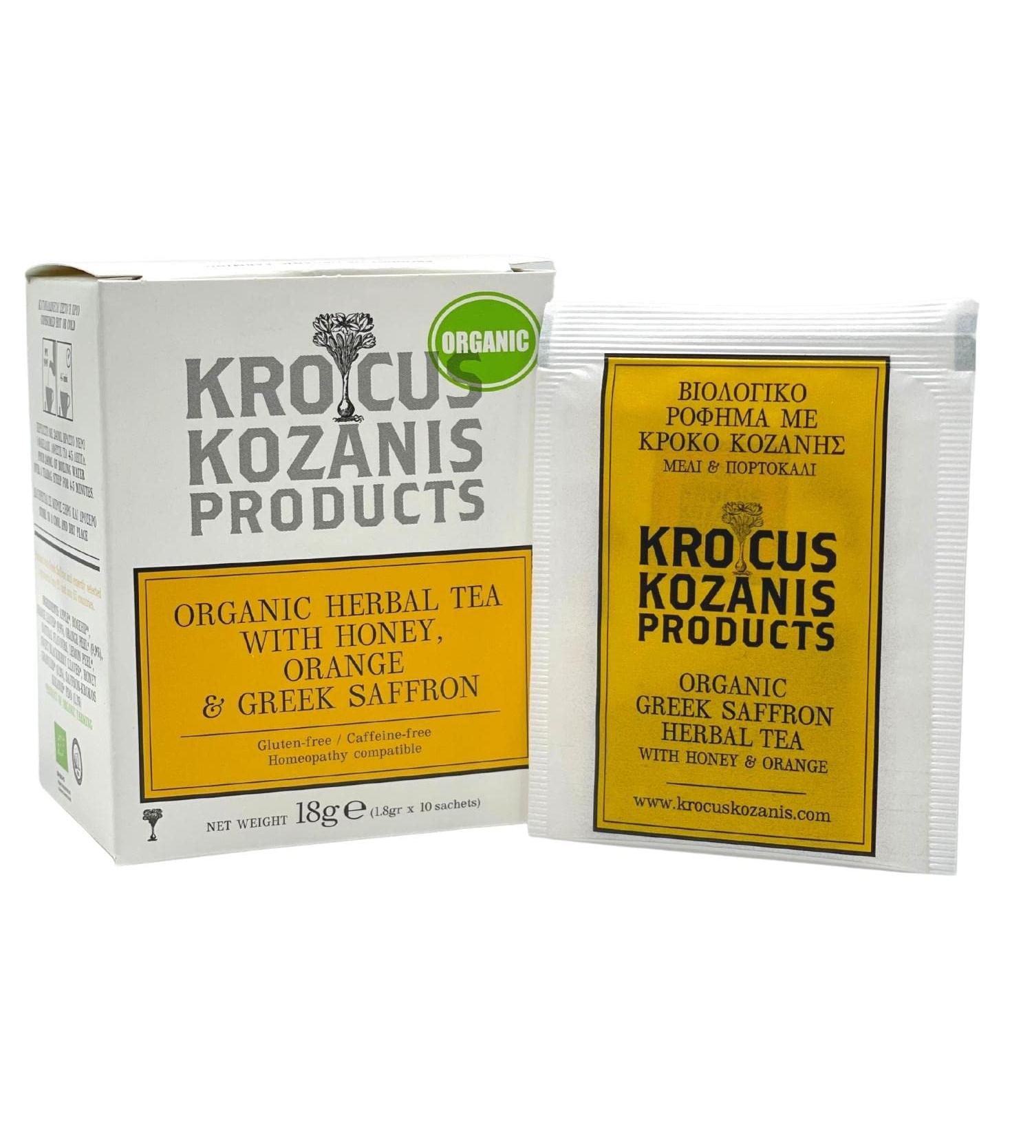 Honey & Orange Herbal Tea Bags with Greek Saffron | Luxury Herbal Tea | Energizing Premium Quality Boost Tea | Ethically Sourced Immunity Tea | Caffeine & Gluten free | 10 Tea Bags | Krocus Kozanis - Buy Online on GoSupps.com