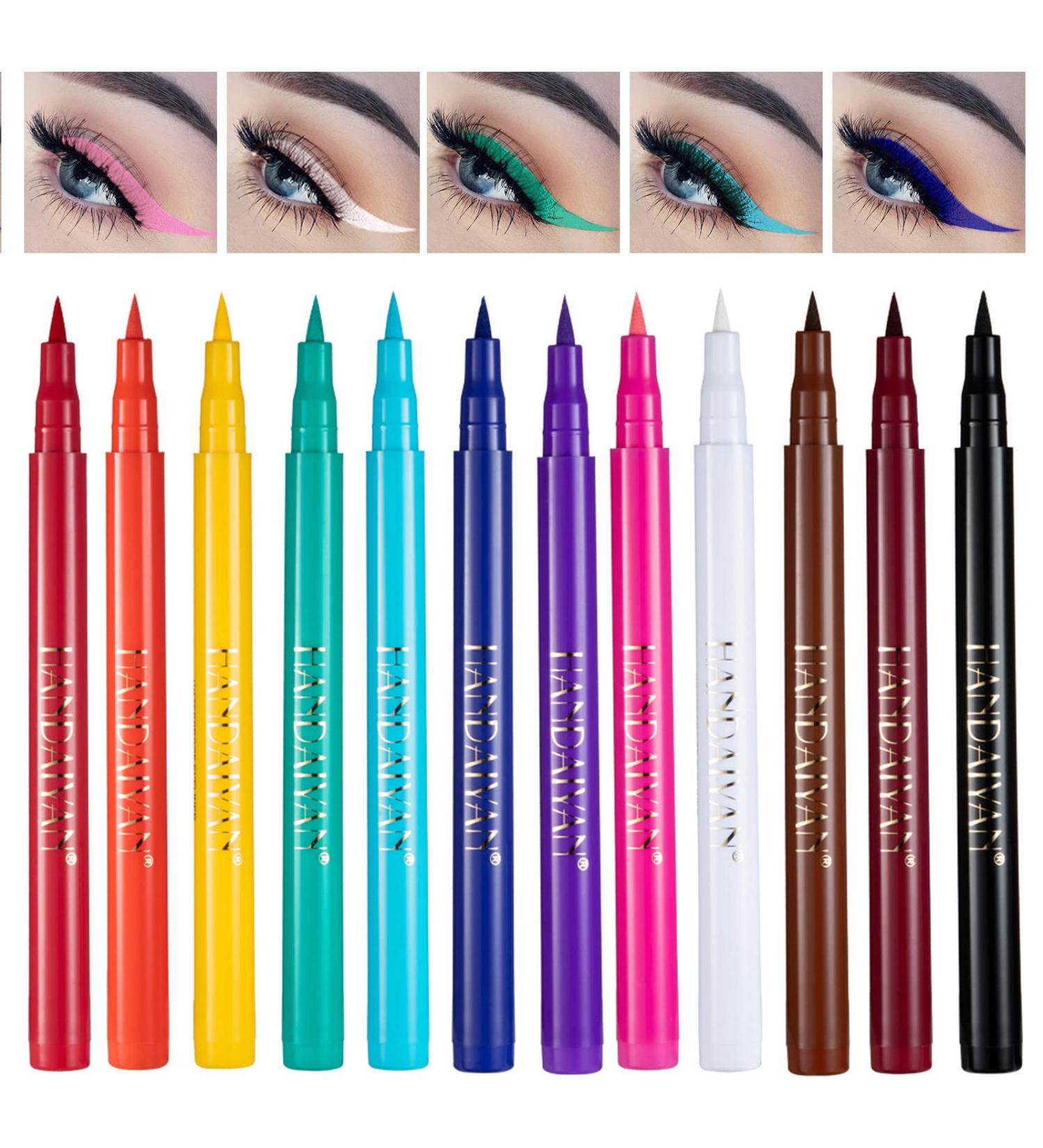 Nivofu 12 Colours Coloured Eyeliner Matte Liquid Eyeliners Set Daily Colored Eyeliner Pens Smooth Long-Lasting Eyeliner Highly Pigmented Smudge-proof Colourful Eye Liners for Makeup - Buy Online on GoSupps.com