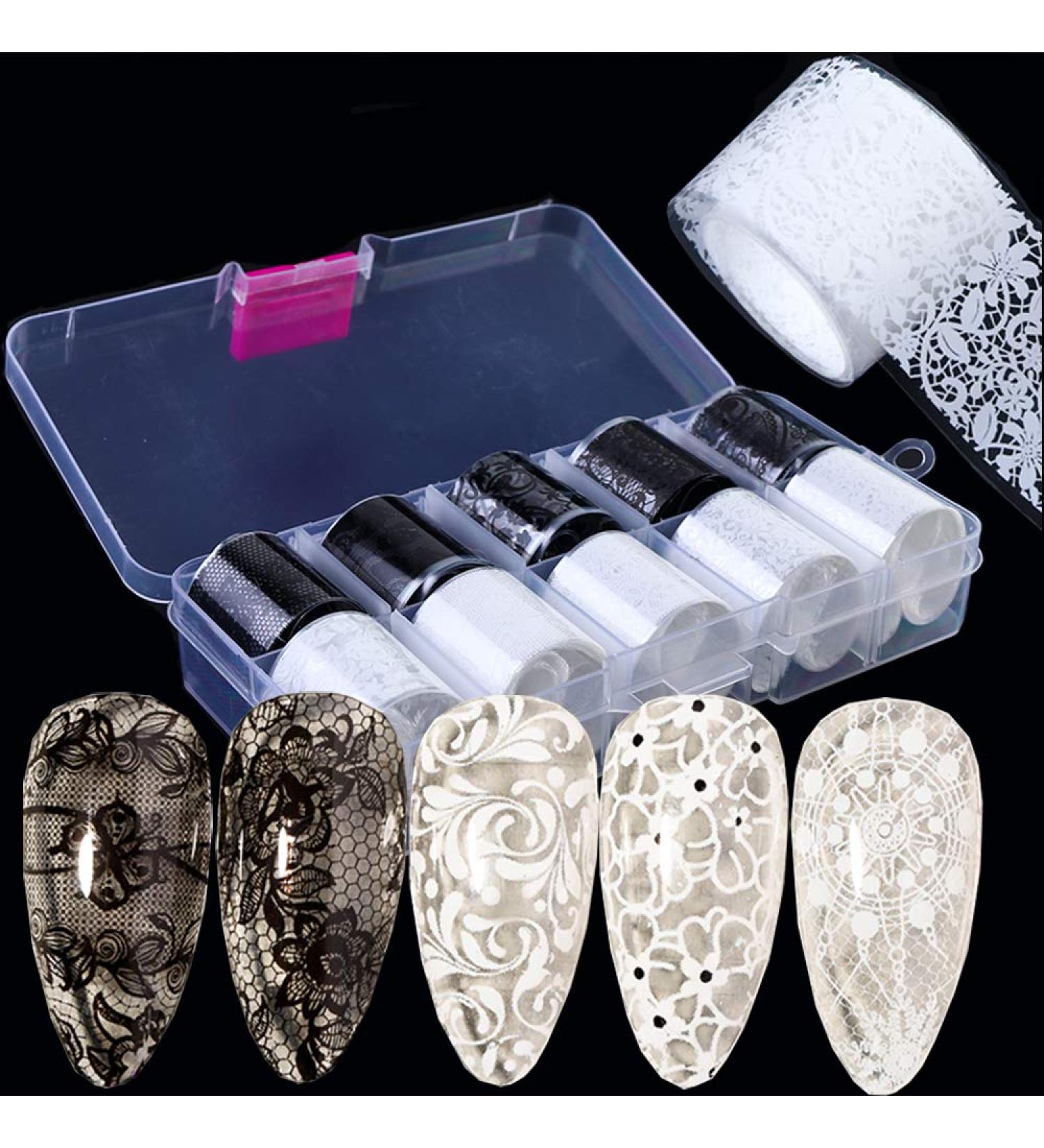 Nail Foil Transfer Stickers: Lace, Retro Holographic, Flower Designs - 10 Rolls for DIY Nail Art & Manicure Charms - Buy Online on GoSupps.com