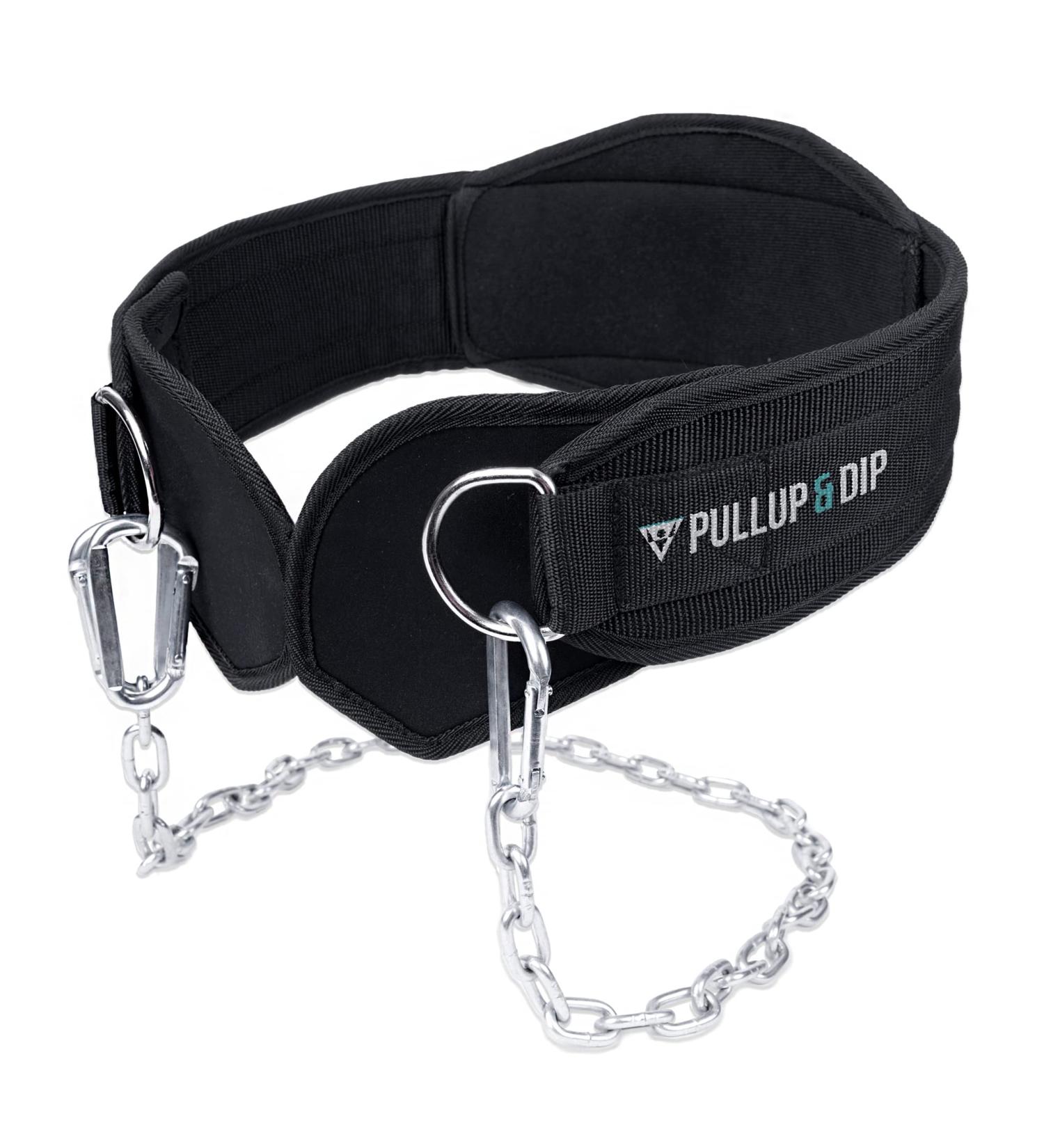 Pullup & DIP Belt with Chain & Carabiners | Neoprene Protected Weight Belt for Calisthenics Strength Training & Bodybuilding - Buy Online on GoSupps.com