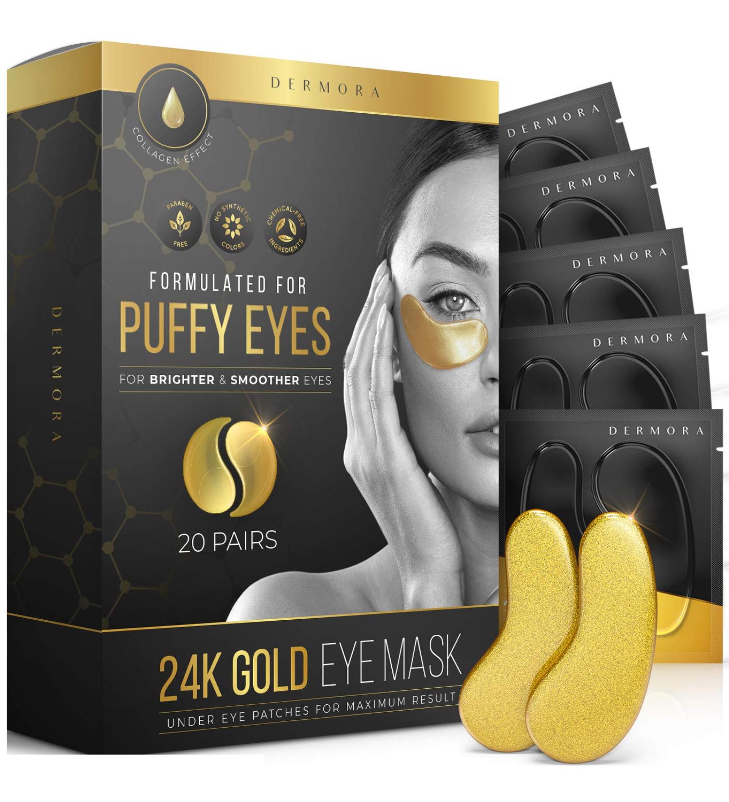 Dermora 24K Gold Eye Mask - Treat Puffy Eyes and Dark Circles, Look Refreshed with 20 Pairs - Buy Online on GoSupps.com