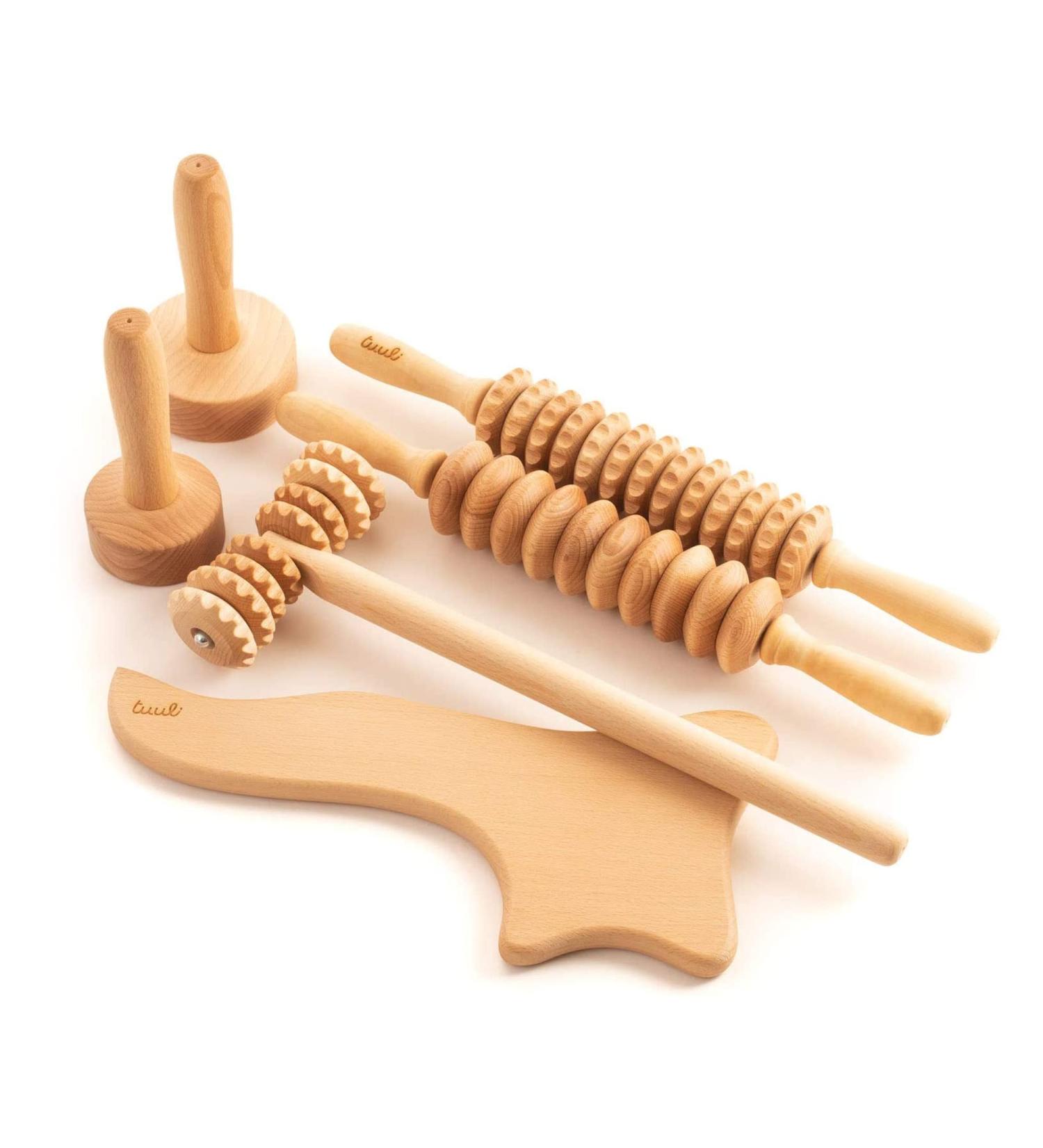Tuuli Accessories Maderotherapy Wood Set - Massager for Cellulite & Lymphatic Drainage | Swedish Cup & Roller - Buy Online on GoSupps.com