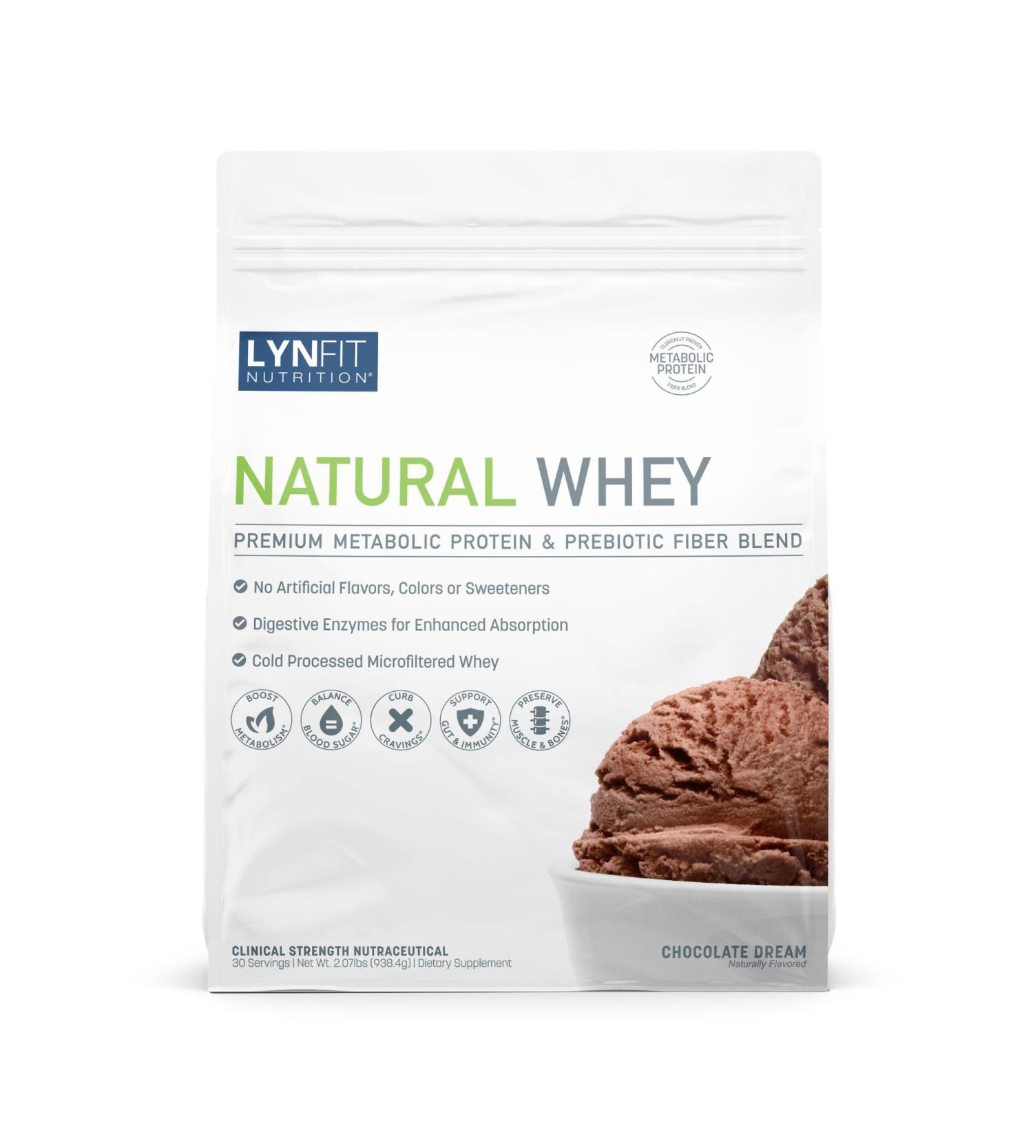 LynFit Nutrition Metabolic Boosting Natural Whey Lactose & Sugar-Free Protein w/Prebiotic Fiber | Chocolate Bliss | 30 Servings