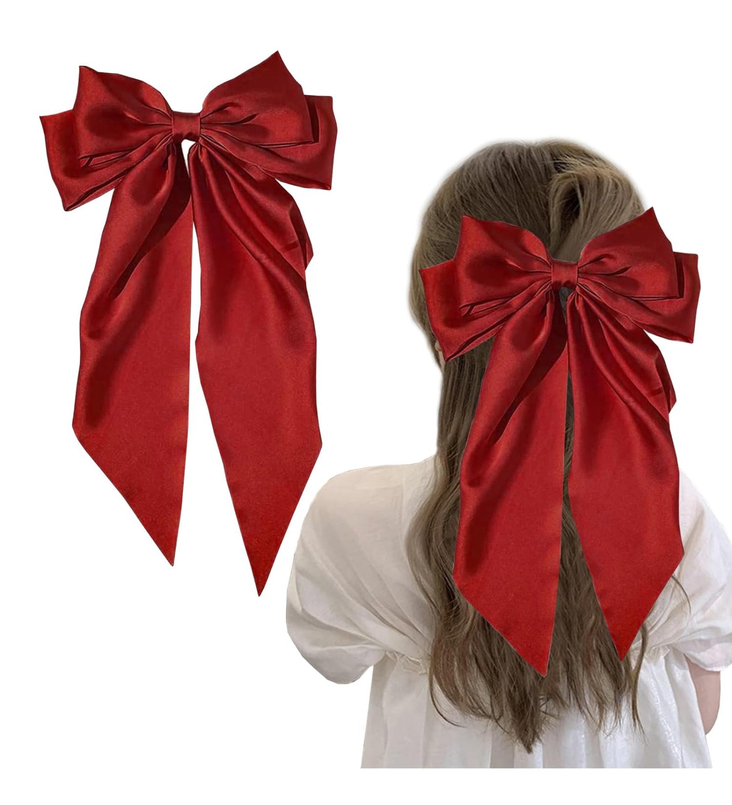 Red Satin Hair Bow Clip for Women and Girls - Big Solid Color Ribbon Bow Hair Accessory - Buy Online on GoSupps.com