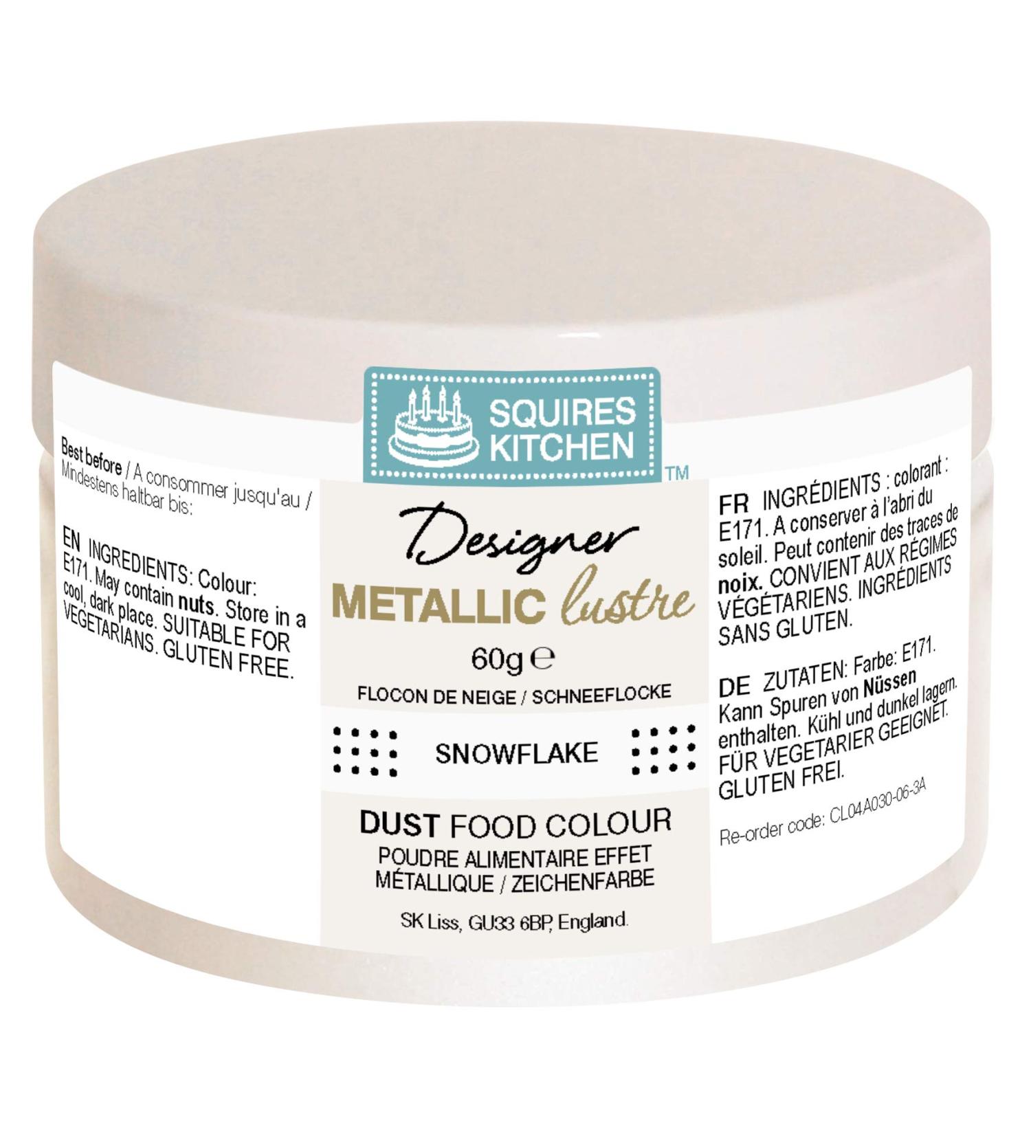 Squires Kitchen Snowflake White Designer Metallic Edible Lustre Food Dust 60g
