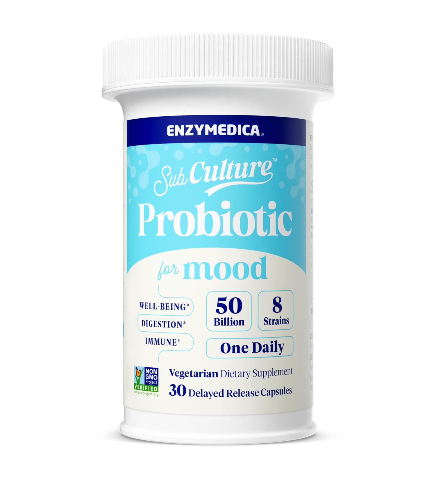 Enzymedica SubCulture Probiotics for Mood Stress & Sleep 50 Billion CFU Promotes Relaxation Immune + Digestive Health & Regularity 30 Count - Buy Online on GoSupps.com