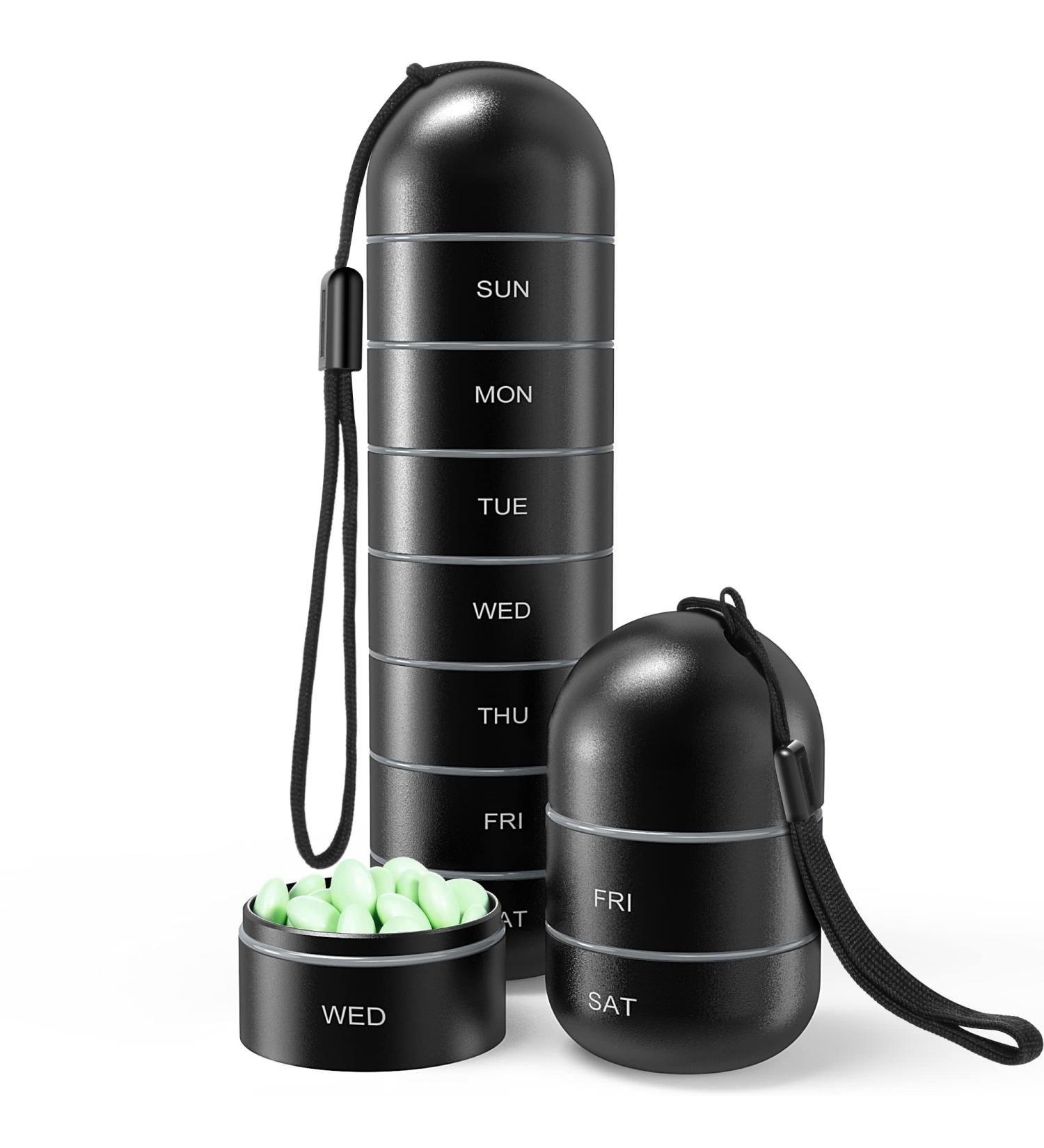 Zannaki Metal Weekly Pill Organizer - Waterproof & Travel-friendly 7 Day Case for Pills, Vitamins & Supplements - BPA Free, Stackable Aluminum Alloy (Black) - Buy Online on GoSupps.com