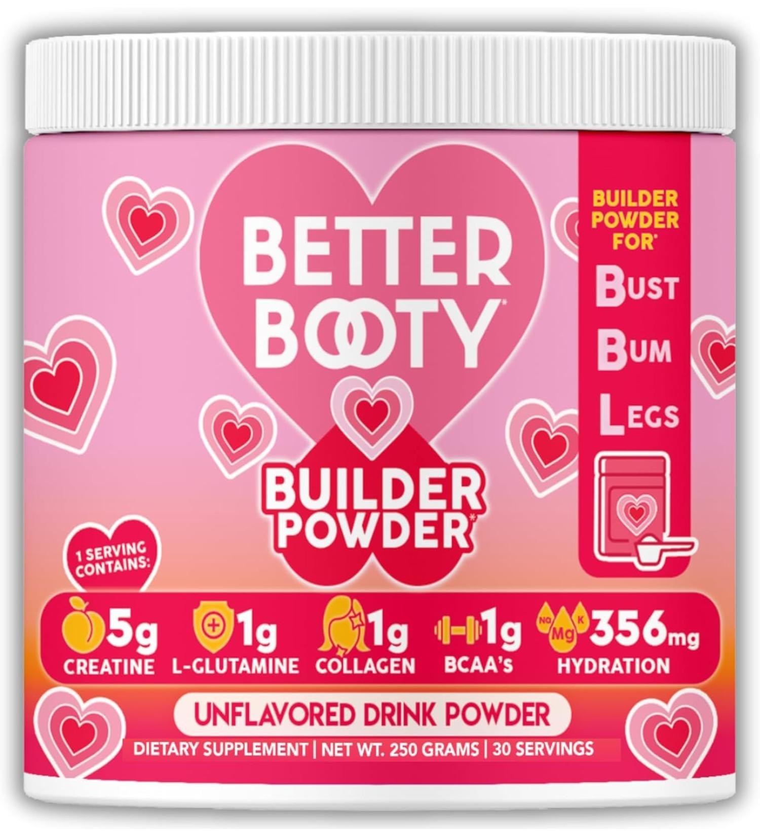 Better Booty Builder Powder - Creatine Monohydrate Supplement for Women Glutes & Muscle 5g Vegan Creatina w. Collagen Glutamine BCAAs & Hydration for Recovery + Energy Unflavored (250g 30 Serv) - Buy Online on GoSupps.com
