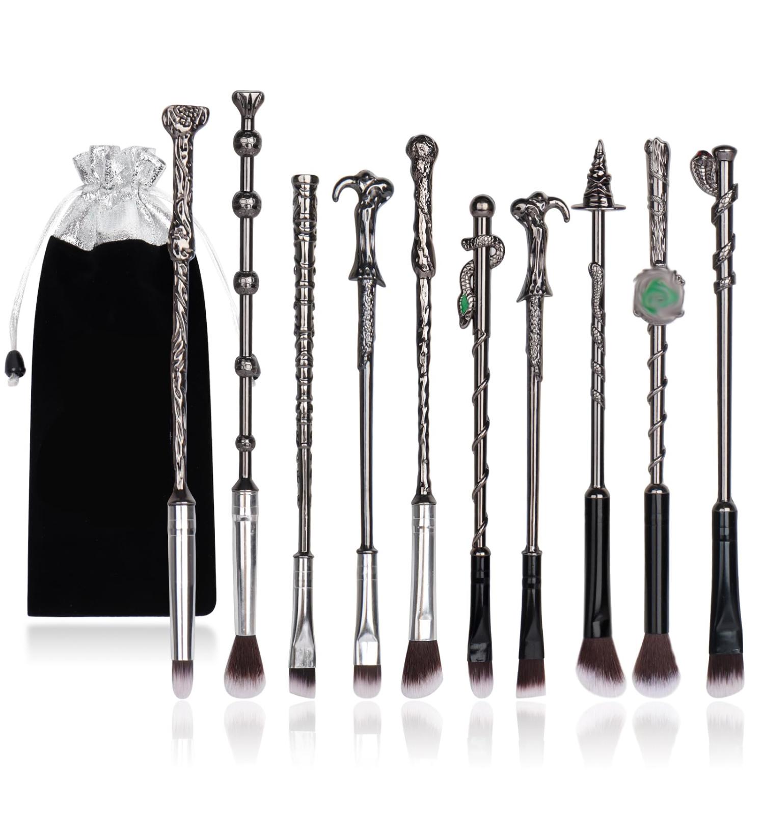 10Pcs Wizard Makeup Brushes Set with Theme Bag - Silver Handle Metal Wands for Anime Cosmetic - Portable Gift for Women - Buy Online on GoSupps.com