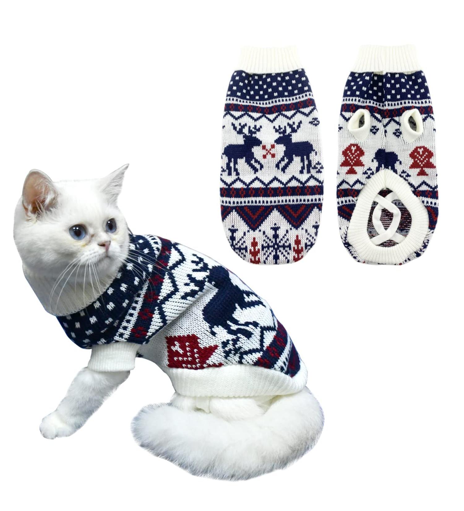 Vehomy Christmas Dog Sweater - Xmas Winter Clothes for Dogs and Cats - Turtleneck Knitwear with Christmas Tree Reindeers Snowflakes Pattern - Warm Winter Sweater for Kittens and Small/Medium Dogs - Buy Online on GoSupps.com