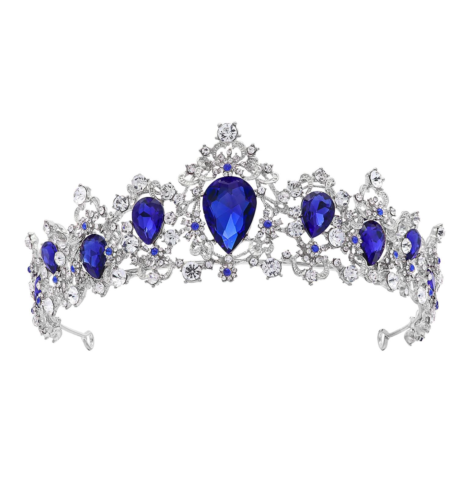 Lurrose Elegant Silver Bridal Crown Rhinestone Princess Tiara Queen Crown Vintage Baroque Crown for Party Pageant (Blue) - Buy Online on GoSupps.com