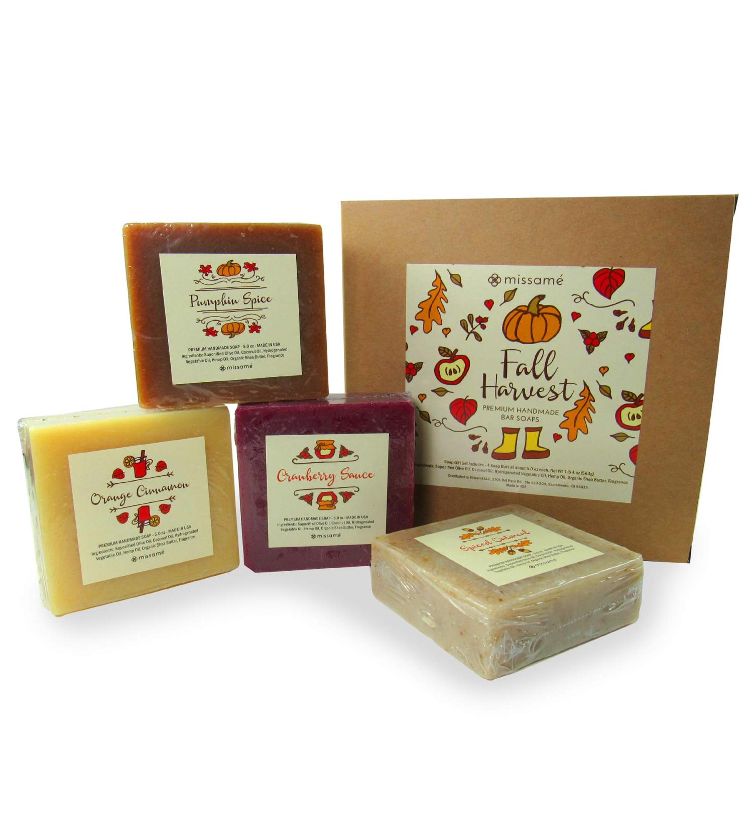 Handmade Bath Soap Set - Pumpkin Spice Cranberry Oatmeal & Orange Cinnamon - 4 Full Sized 5oz Soaps with Organic Shea Butter - International Shipping Available - Buy Online on GoSupps.com