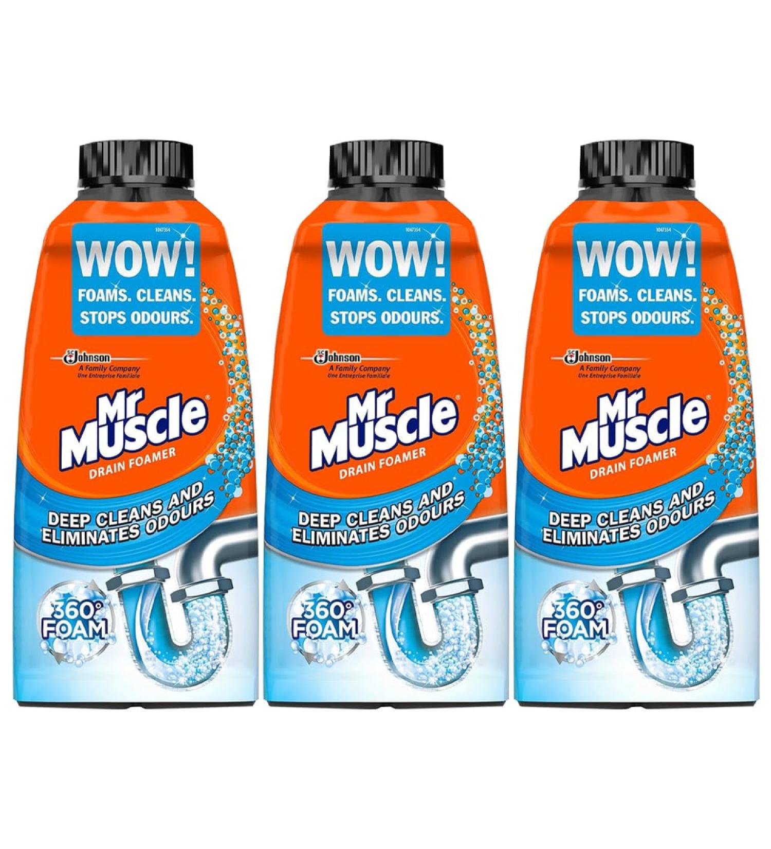 Mr Muscle 3 x 500ml Drain Odour Cleaner With Welari Thank You Card Sink Pipe Foamer Deep Clean Unblocker Kitchen Bathroom (1.5L) - Buy Online on GoSupps.com