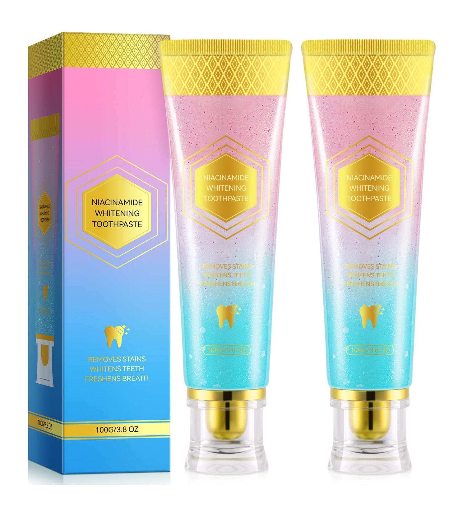 Niacinamide Whitening Toothpaste 2 Pack Brightening Toothpaste with Deep Cleaning for Coffee & Tea Stains Gum Health Support Long-Lasting Fresh Breath Gentle Mint Peach Flavor 3.53oz Tube - Buy Online on GoSupps.com