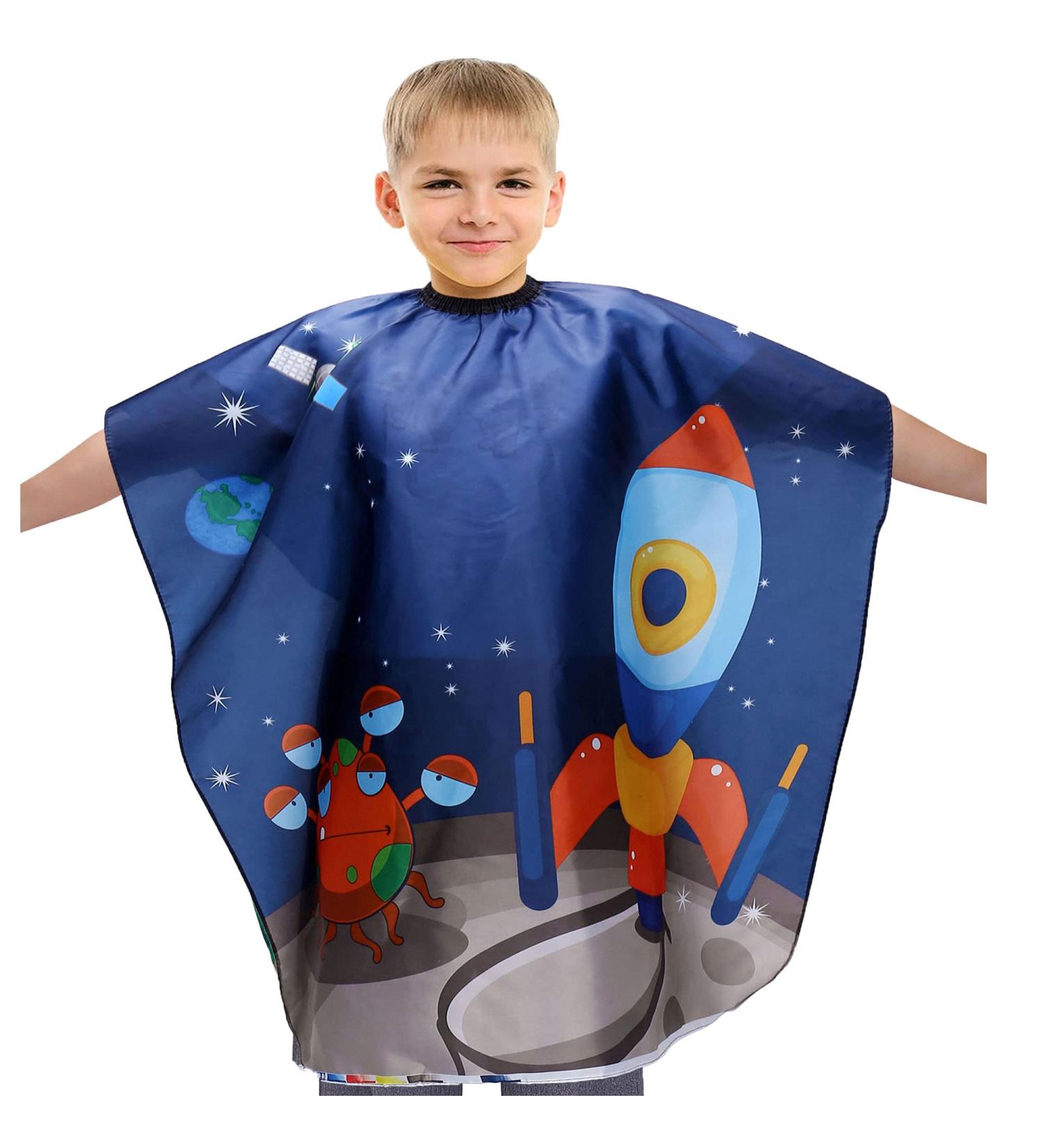 Faletony Kids Haircut Cloak - Waterproof Adjustable Hairdresser Cape with Space Missile Design - Buy Online on GoSupps.com