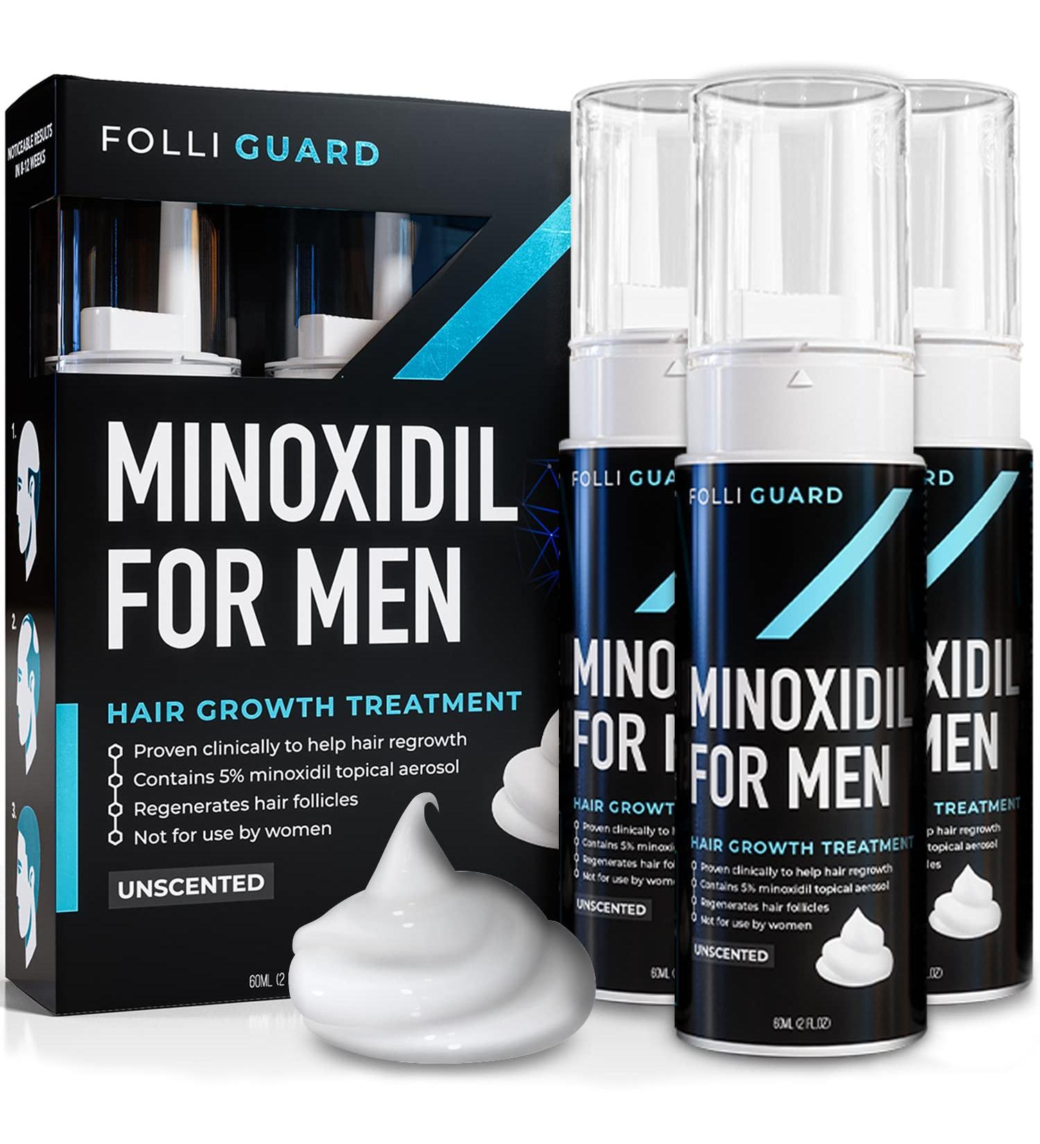 Minoxidil 5% Foam by FolliGuard - 3 Month Supply | Hair Regrowth for Men with Biotin and Herbs - Buy Online on GoSupps.com