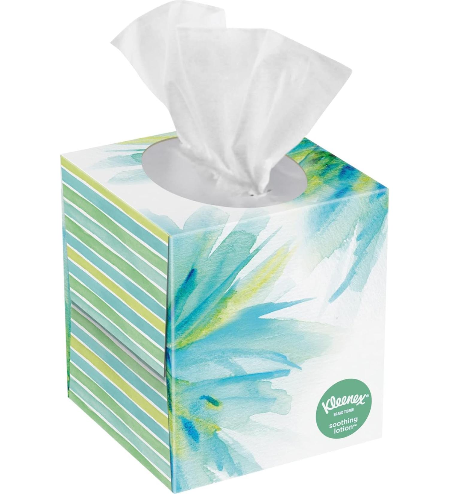 Kleenex Soothing Lotion Facial Tissues with Coconut Oil Aloe & Vitamin E 1 Cube Box - 65 Total Tissues - Buy Online on GoSupps.com