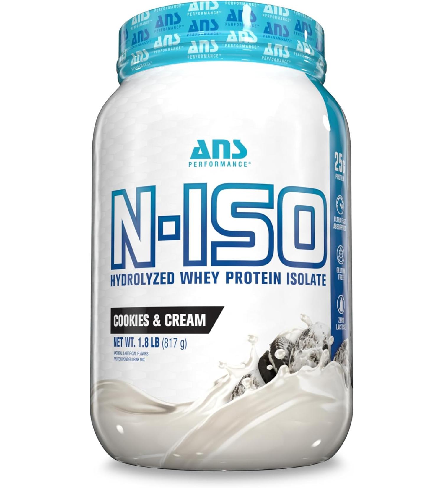 ANS N-ISO HYDRO WHEY Protein ISOLATE Performance 100% Pure + BCAAs - 25g of Protein - Cookies & Cream - 1.8 lb - Buy Online on GoSupps.com