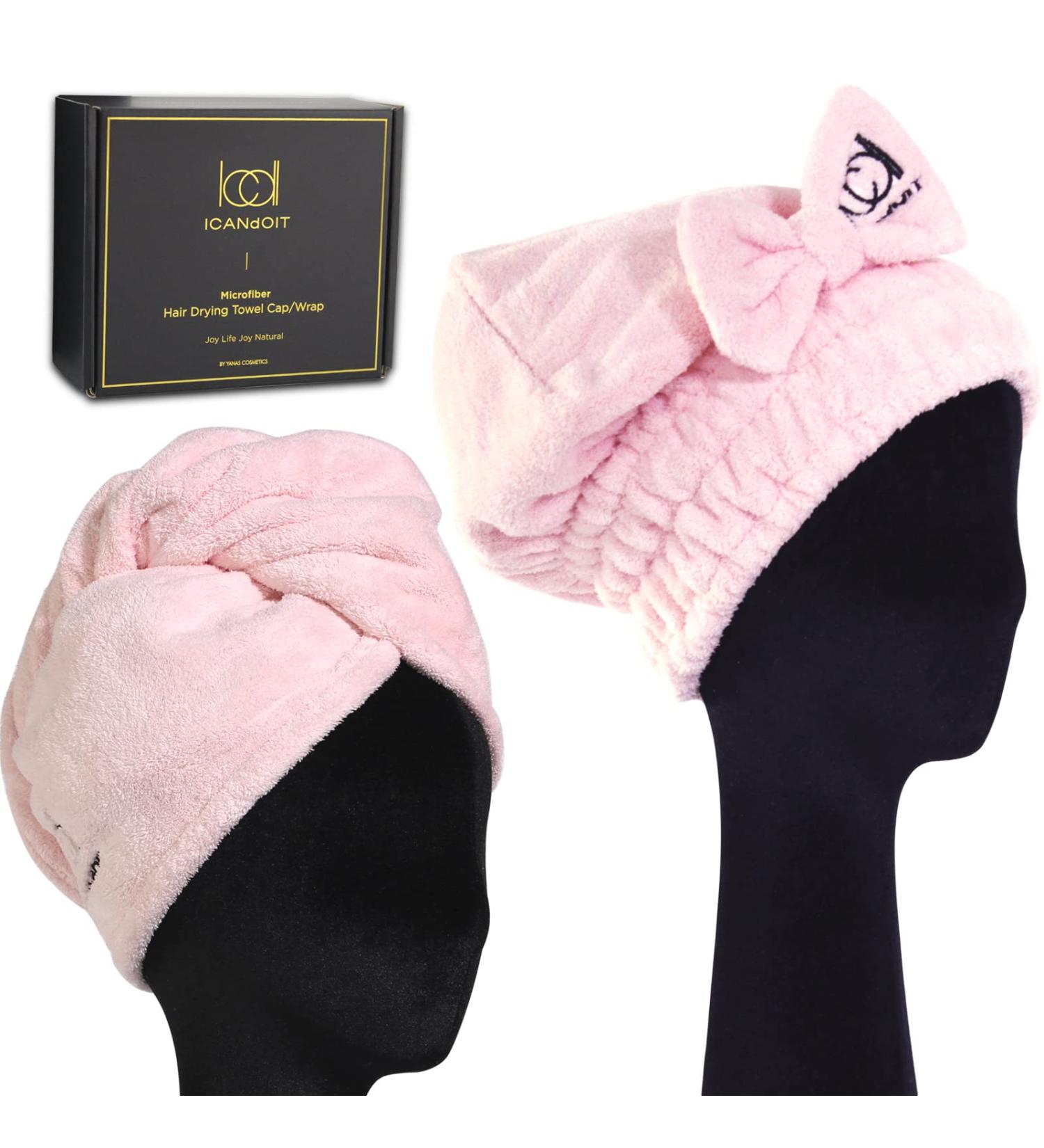 ICANdOIT Microfiber Hair Towel and Cap 2 Pack - Quick Drying Hair Turban for Women and Kids - Lightpink - Buy Online on GoSupps.com