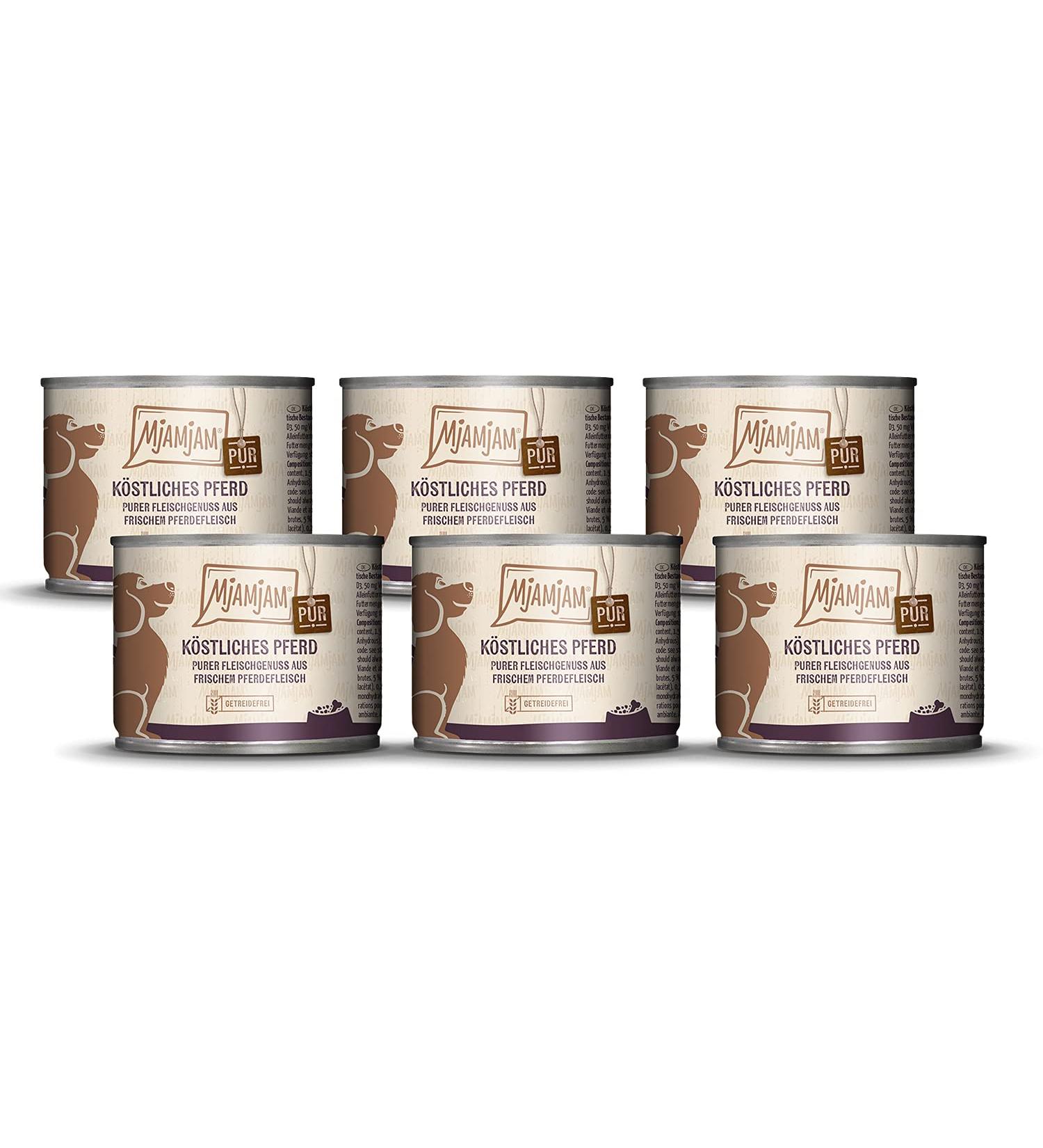 Mjamjam Premium Wet Food for Dogs - Grain-Free Pure Meat Enjoyment (6 x 200g) - Delicious Horse Flavor - Buy Online on GoSupps.com