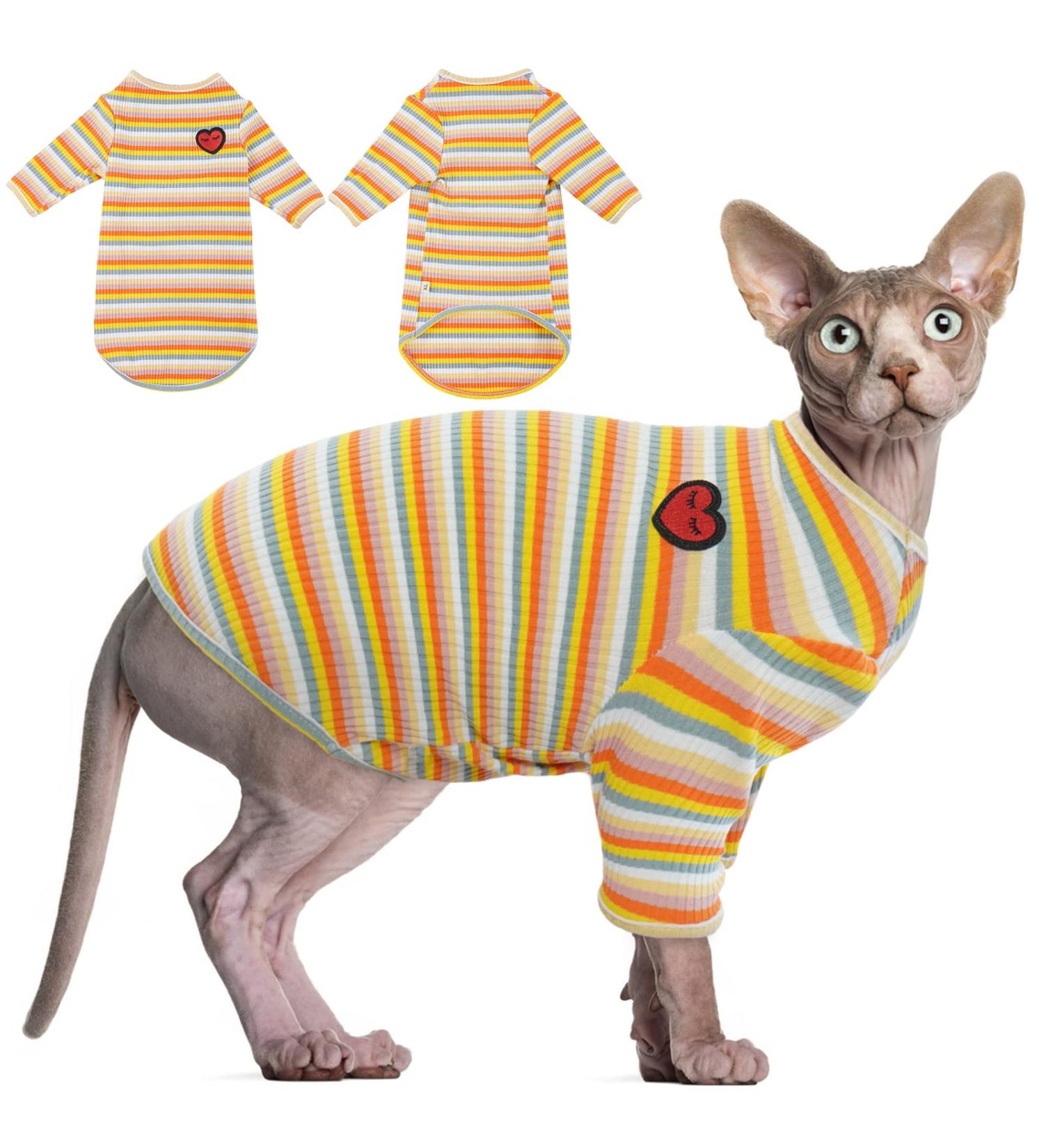 Hairless Cat Cotton T-Shirts - Breathable Summer Pet Clothing for Sphynx Cornish Rex Devon Rex | Soft Stretchable & Skin-Friendly Jumpsuit (S 4.4-5.5lbs) - Yellow - Buy Online on GoSupps.com