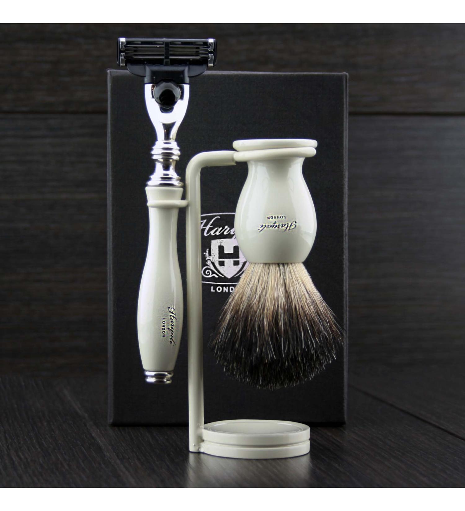 Buy Haryali London 3 Blade Razor with Black Badger Hair & Stand | Premium Shaving Experience | International Shipping - Buy Online on GoSupps.com