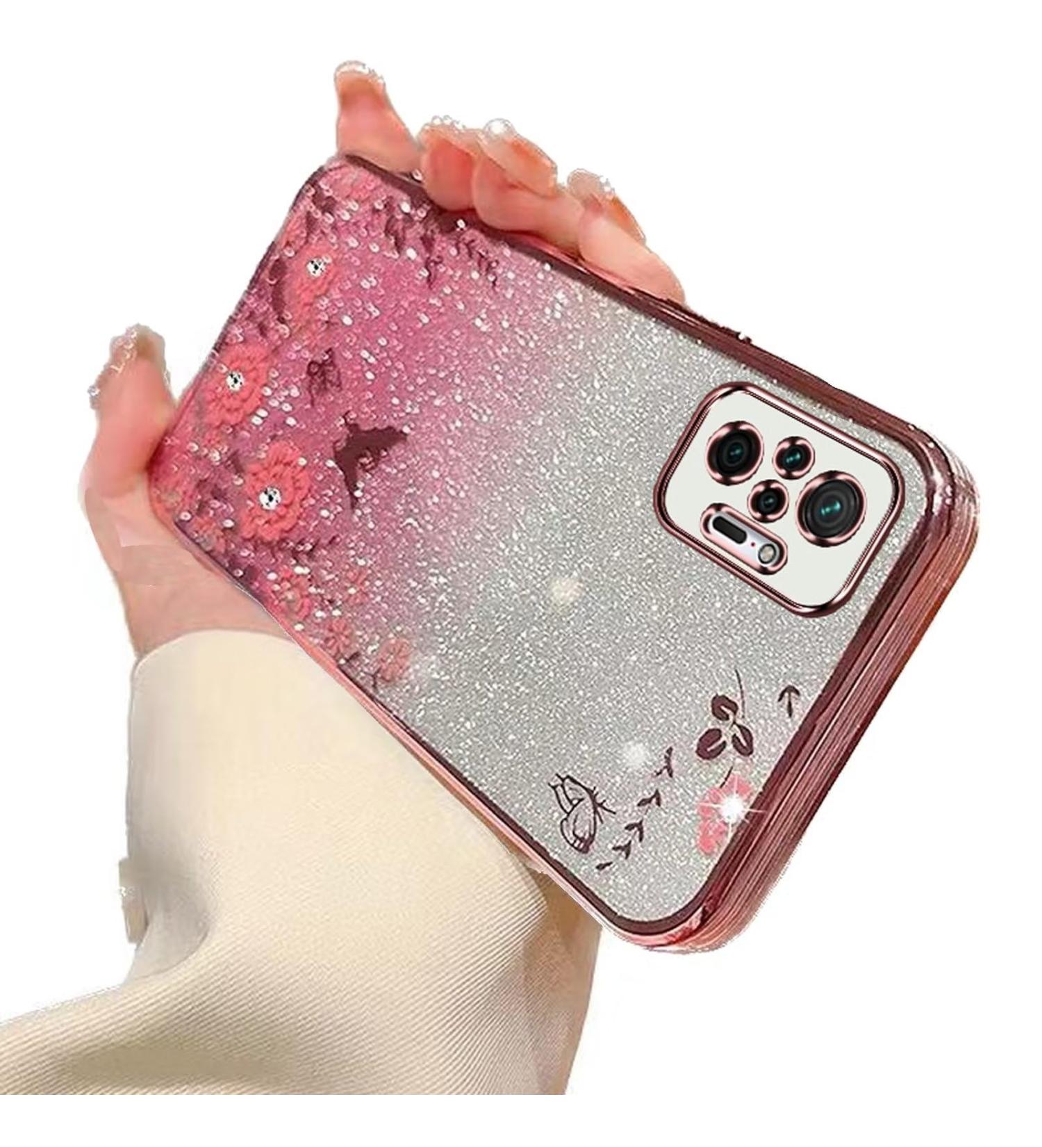 Tivenfezk Nadoli Glitter Diamond Case for Xiaomi Redmi Note 12S - Sparkle Flower Butterfly Soft Silicone Protection Cover - Glossy Pink Rhinestone Etui - Buy Online on GoSupps.com