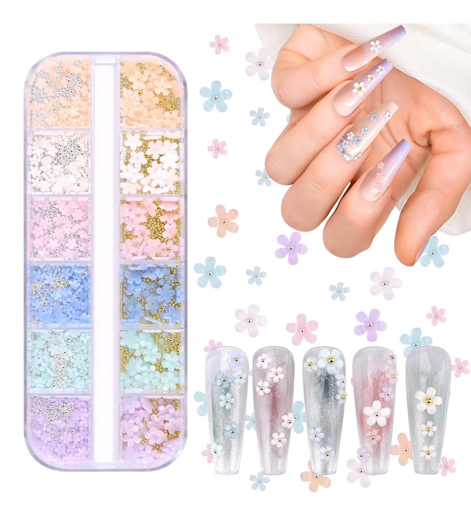 Mixed 3D Flower Nail Charms EBANKU 12 Boxes Acrylic Light Change Colorful Cherry Blossom Nail Art Rhinestones Metal Caviar Beads Flowers Nail Art Decorations Spring Nail Art Supplies for Women Girls Multicolor - Buy Online on GoSupps.com