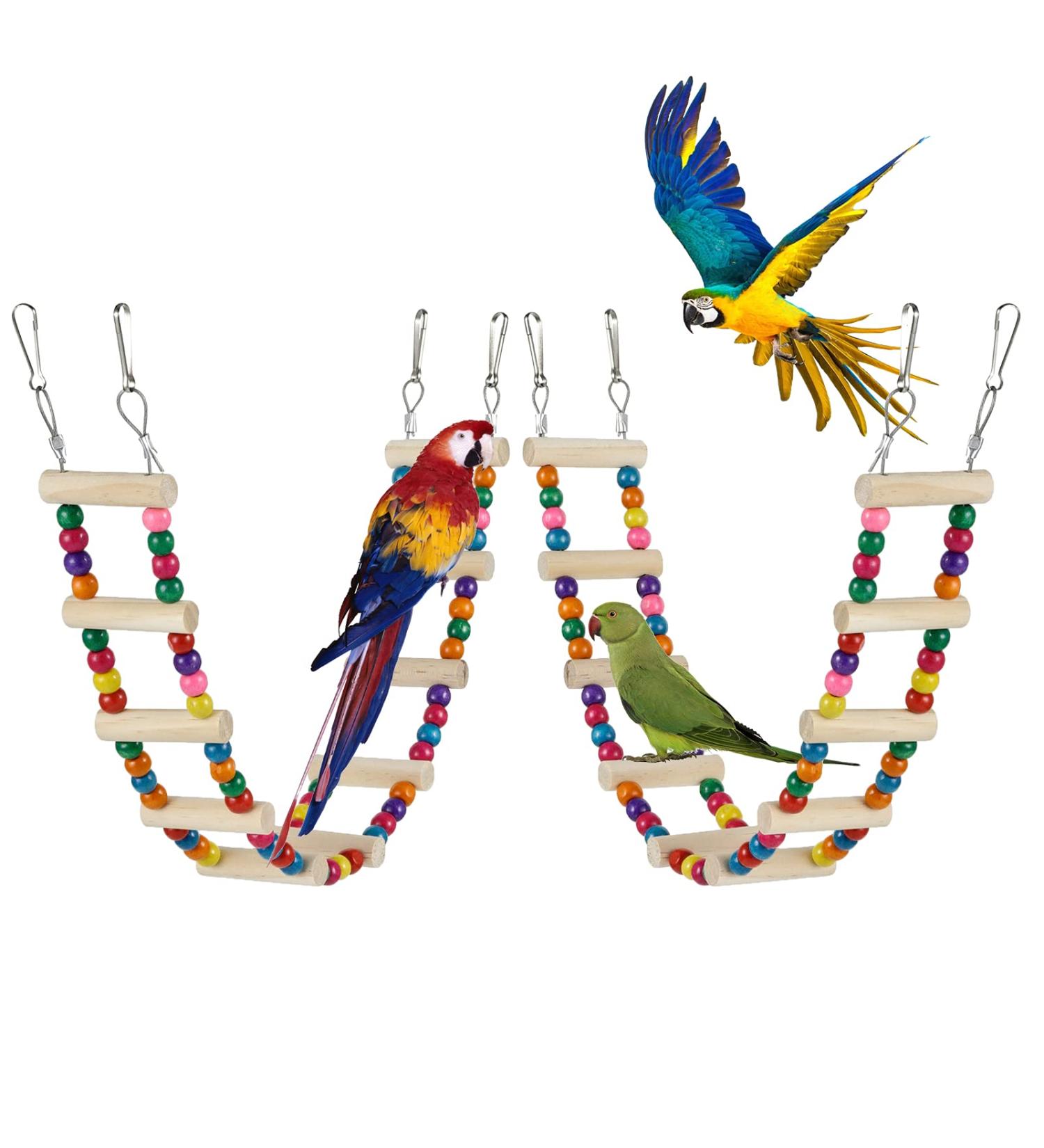 Natural Wood 10-Ladder Bird Ladder Bridge Set for Small Birds - Swing and Climbing Toys for Parakeet, Cockatiel, Finch, Lovebird, and more - Buy Online on GoSupps.com