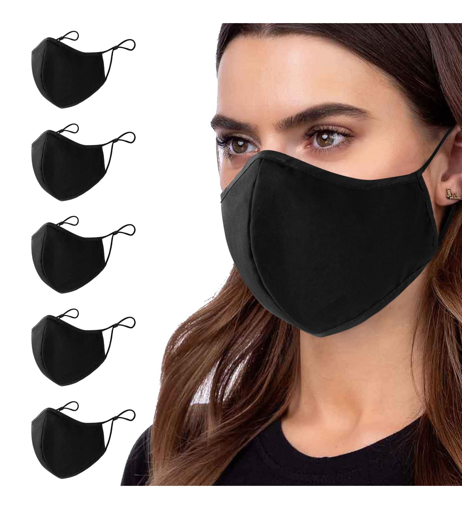 Ansta Washable Cotton Face Masks - 5 Pack Unisex Adjustable & Dustproof Reusable Black Masks for Men & Women - Buy Online on GoSupps.com