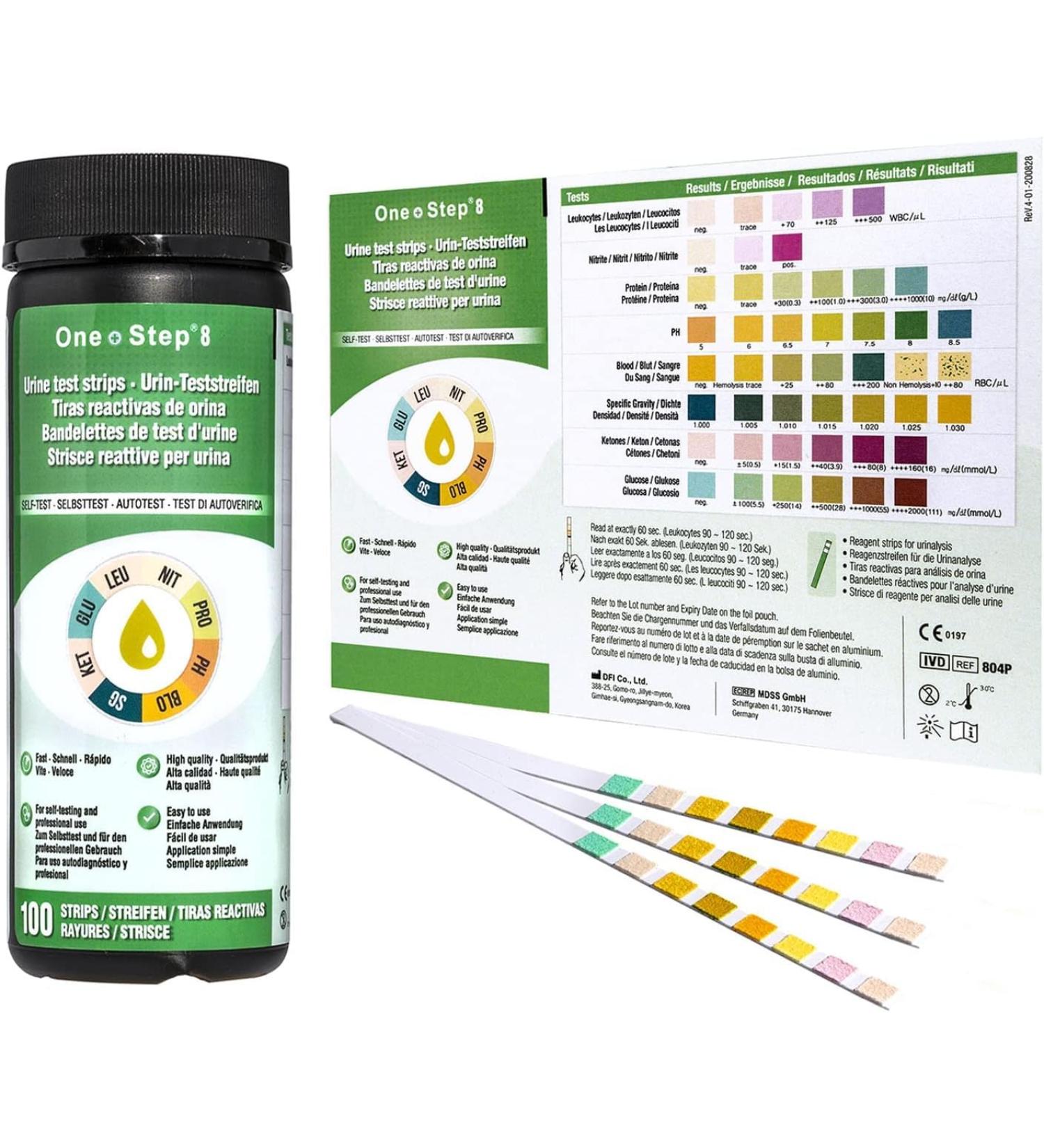 100 Pieces One-Step Urine Test Strips - 8 Indicators for UTI & Urine Analysis - Health Test with Color Card - Fast Shipping Worldwide - Buy Online on GoSupps.com