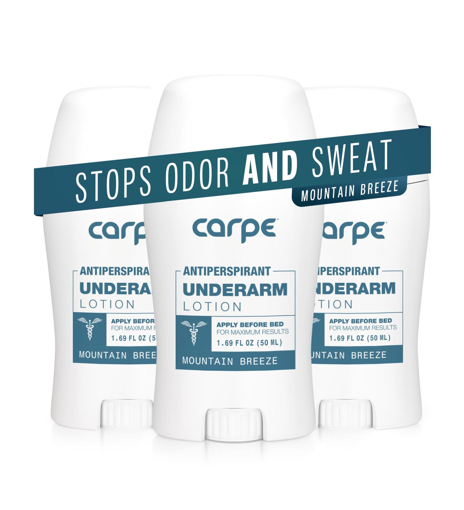 Carpe Underarm Antiperspirant and Deodorant Clinical strength with Mountain Breeze scent Combat excessive sweating Stay fresh and dry Great for hyperhidrosis (Pack of 3) Mountain Breeze 1.69 Fl Oz (Pack of 3) - Buy Online on GoSupps.com