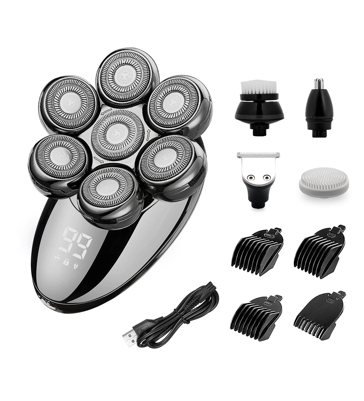 5-in-1 Detachable Head Shaver for Bald Men | 7D Electric Shaver IPX7 Waterproof Grooming Kit with LED Display - RS-6900S - Buy Online on GoSupps.com