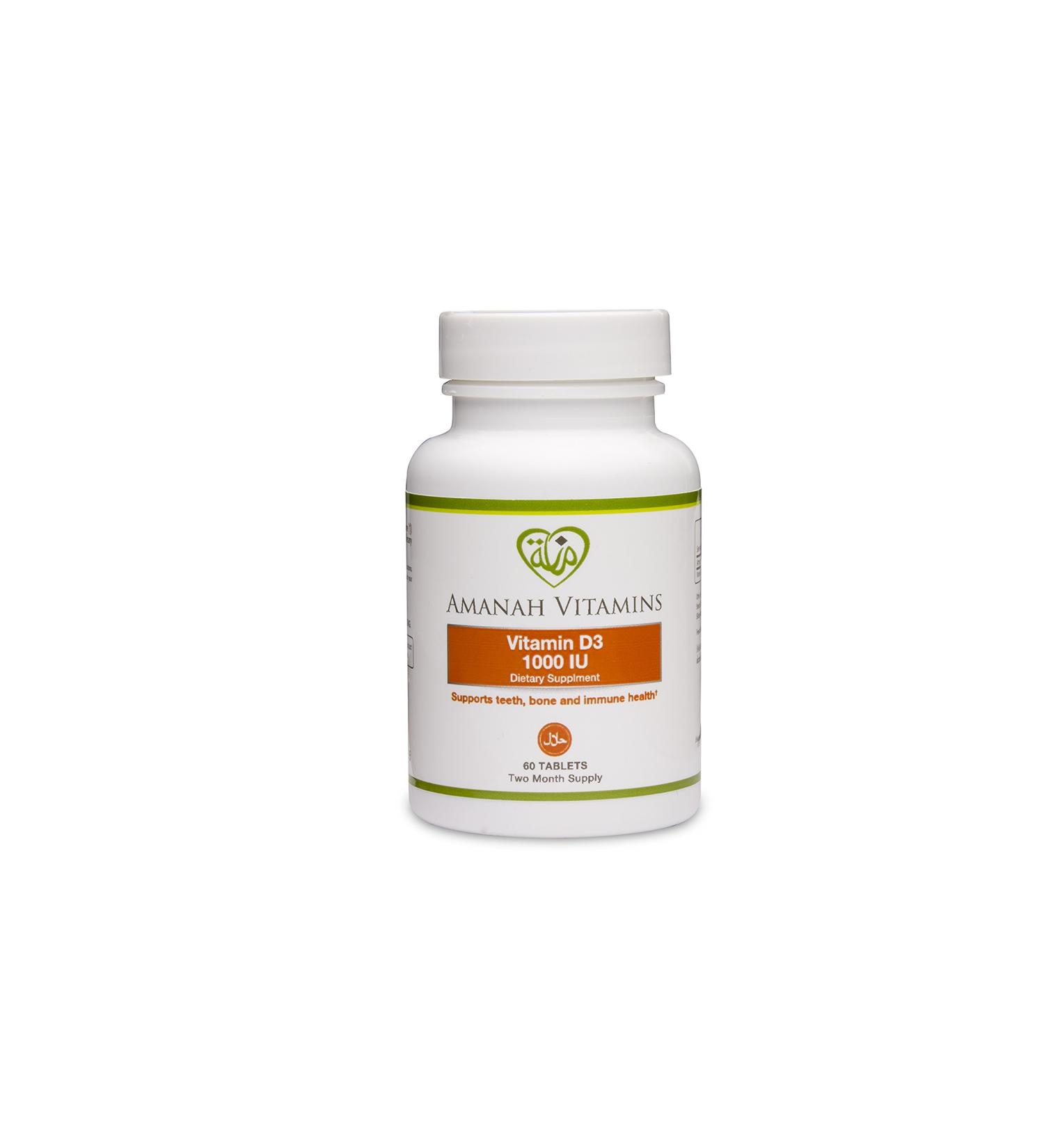 AMANAH Halal Vitamin D3 1000 IU - 60 Tablets | Trusted Halal Supplement - Buy Online on GoSupps.com